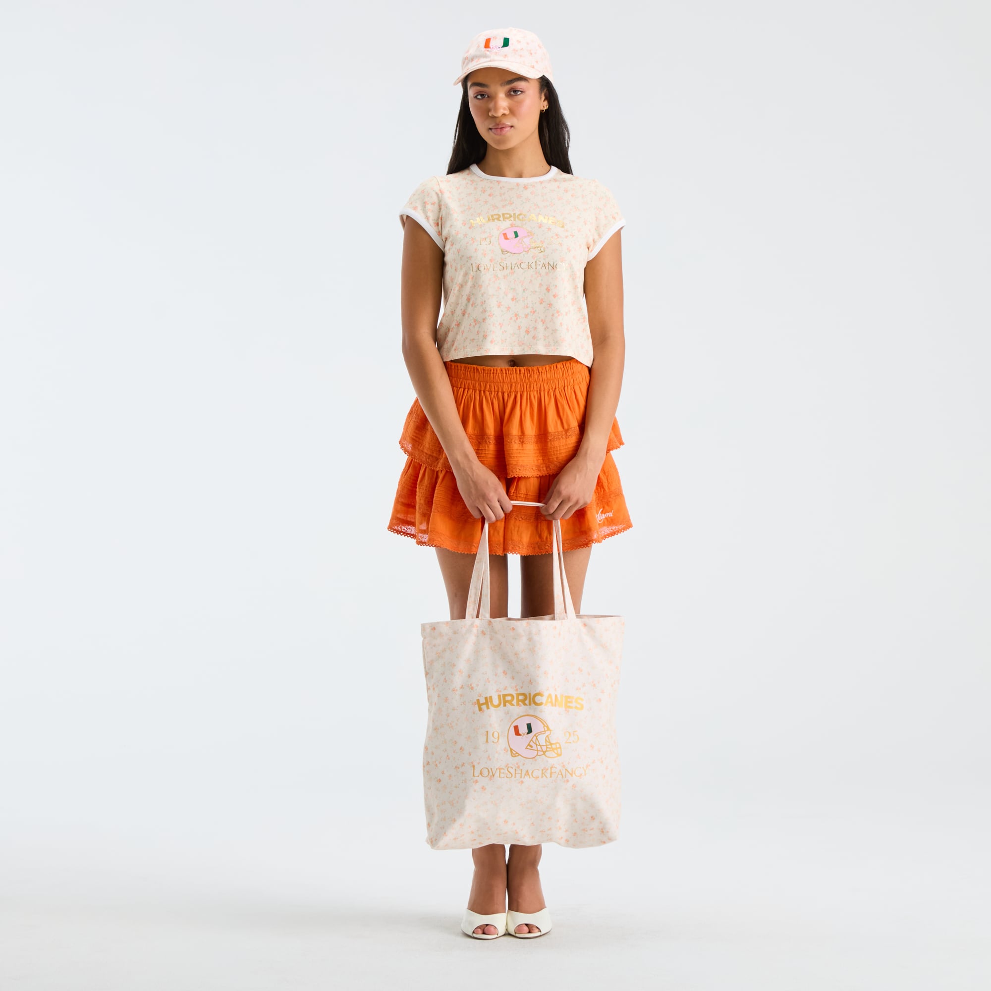 LoveShackFancy Women's White Miami Hurricanes Canvas Tote Bag