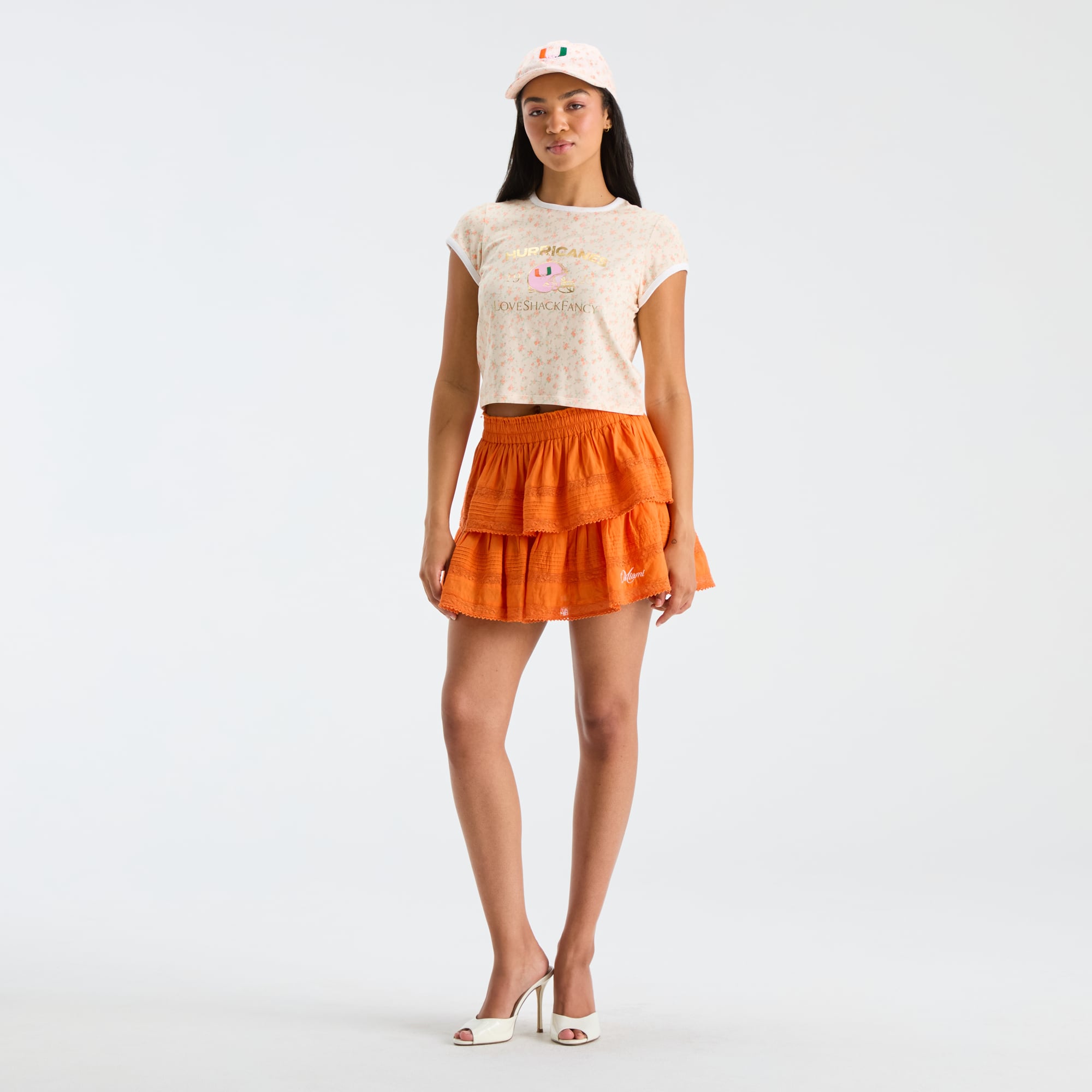 LoveShackFancy Women's White Miami Hurricanes Floral Adjustable Hat