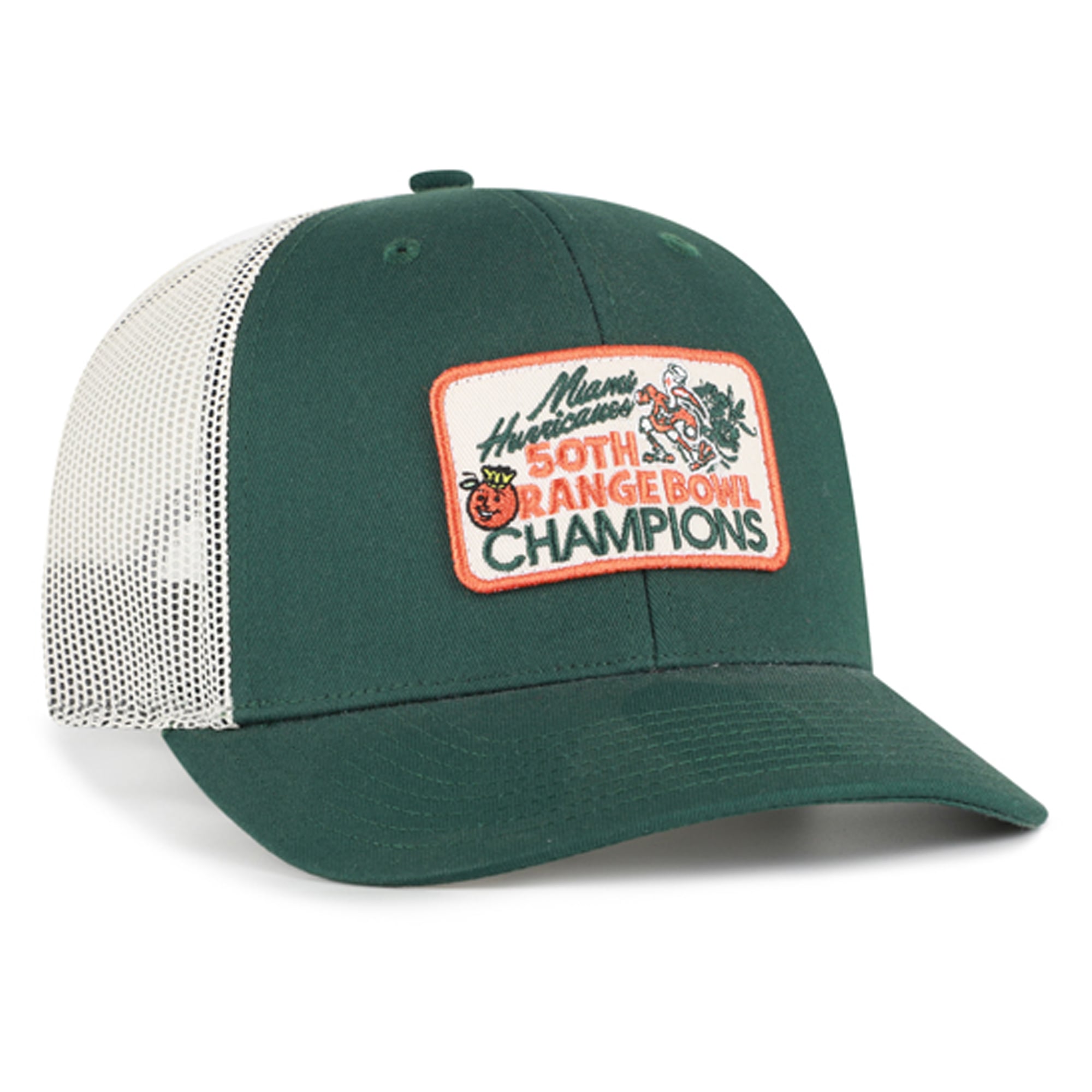 Casquette trucker ajustable pour homme, modèle 47 vert Miami Hurricanes, champions de l'Orange Bowl.