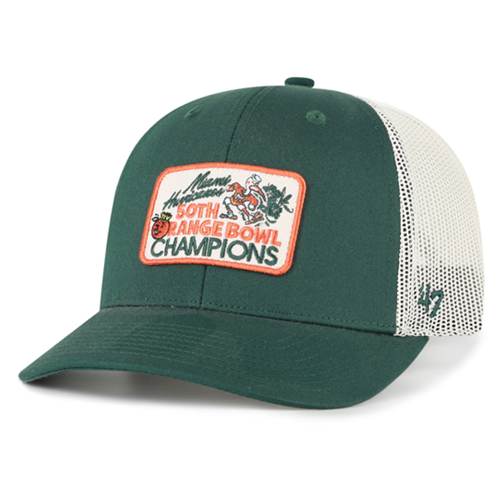 Casquette trucker ajustable pour homme, modèle 47 vert Miami Hurricanes, champions de l'Orange Bowl.