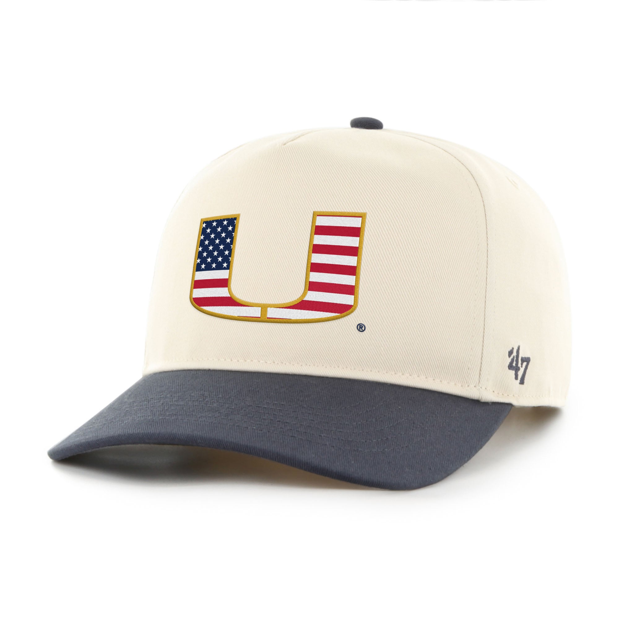 Casquette ajustable pour homme « 47 Natural/Navy Miami Hurricanes » avec drapeau américain