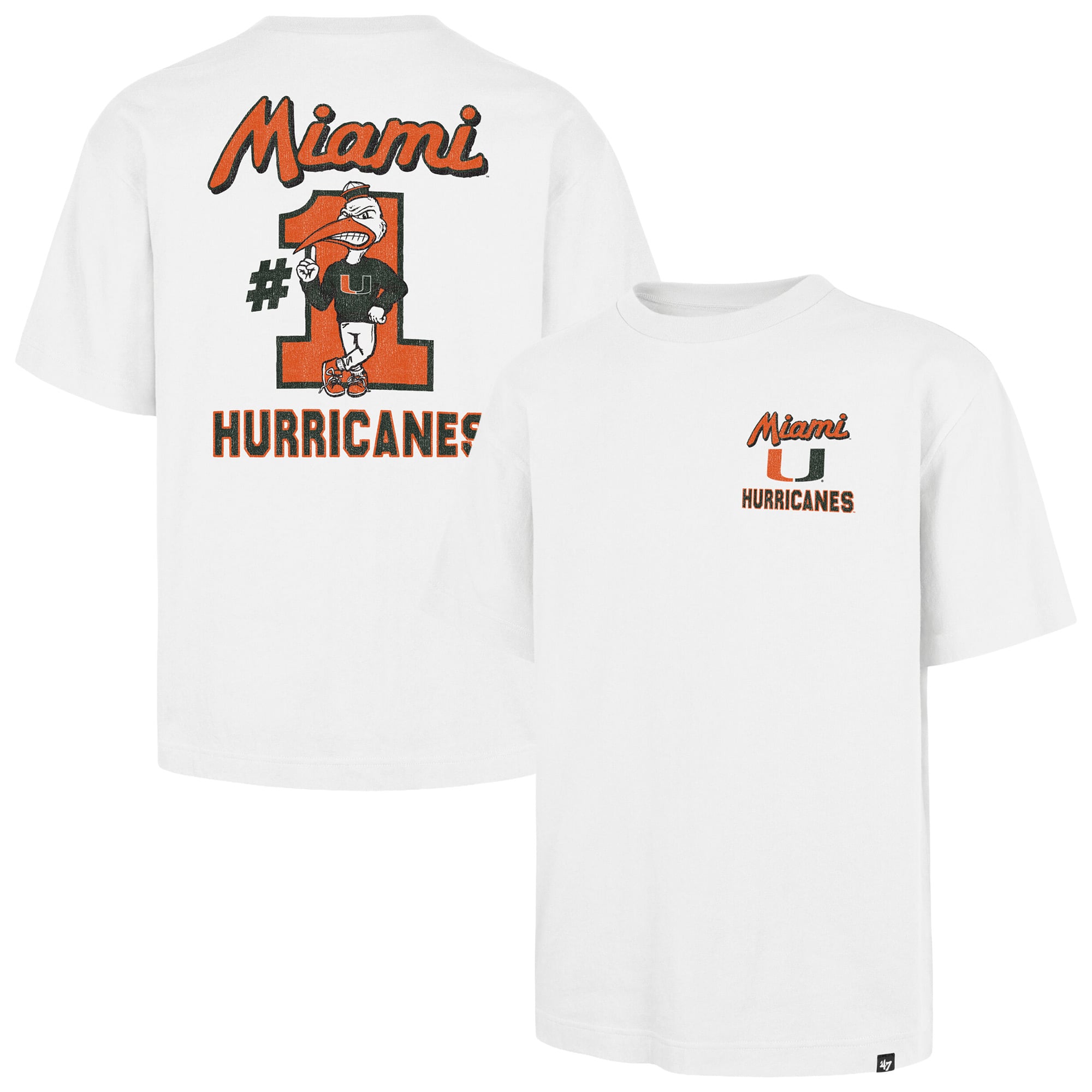 T-shirt homme blanc '47 Miami Hurricanes n° 1 Mascot Foundation