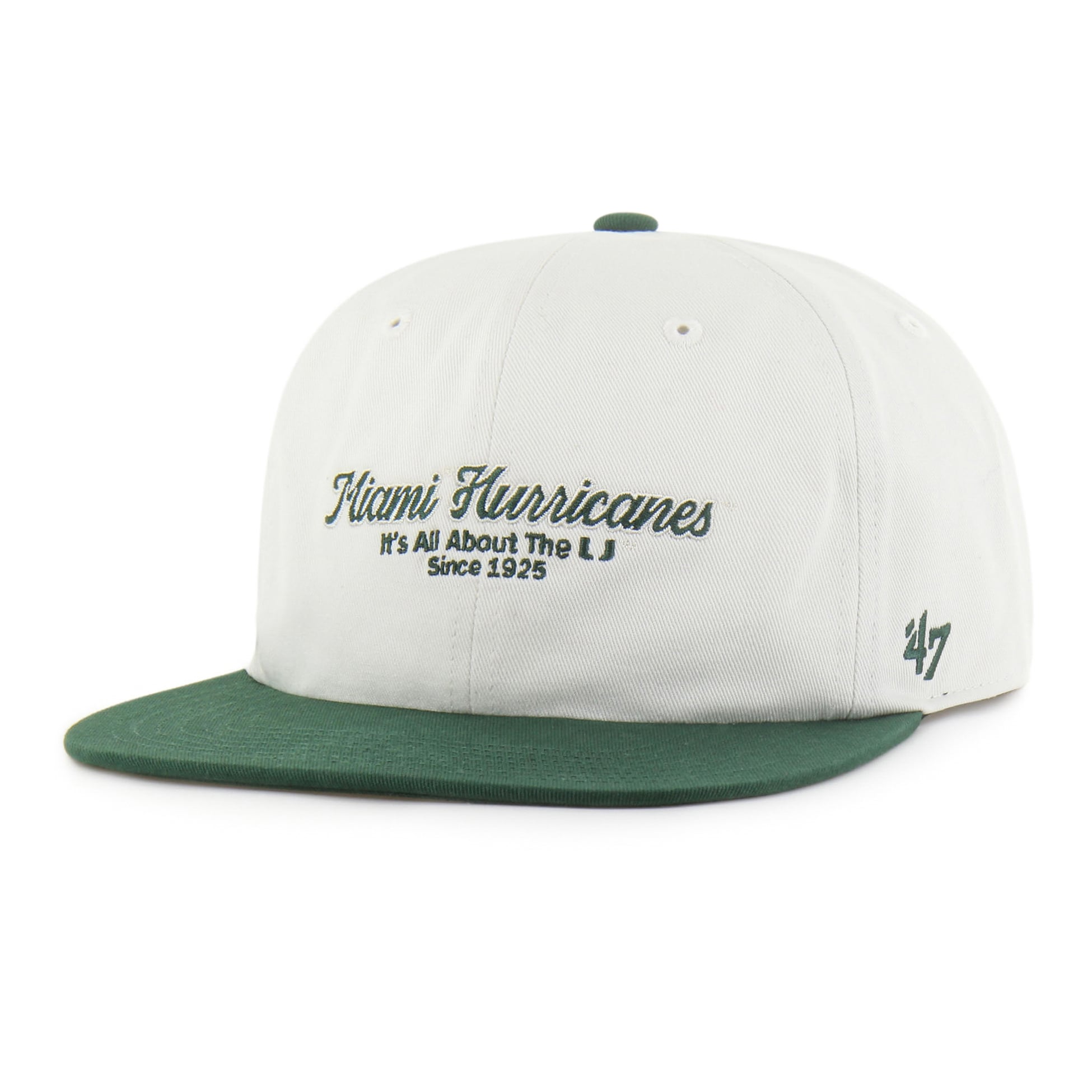 Men's '47 White/Green Miami Hurricanes Script Stack Relaxed Captain Adjustable Hat