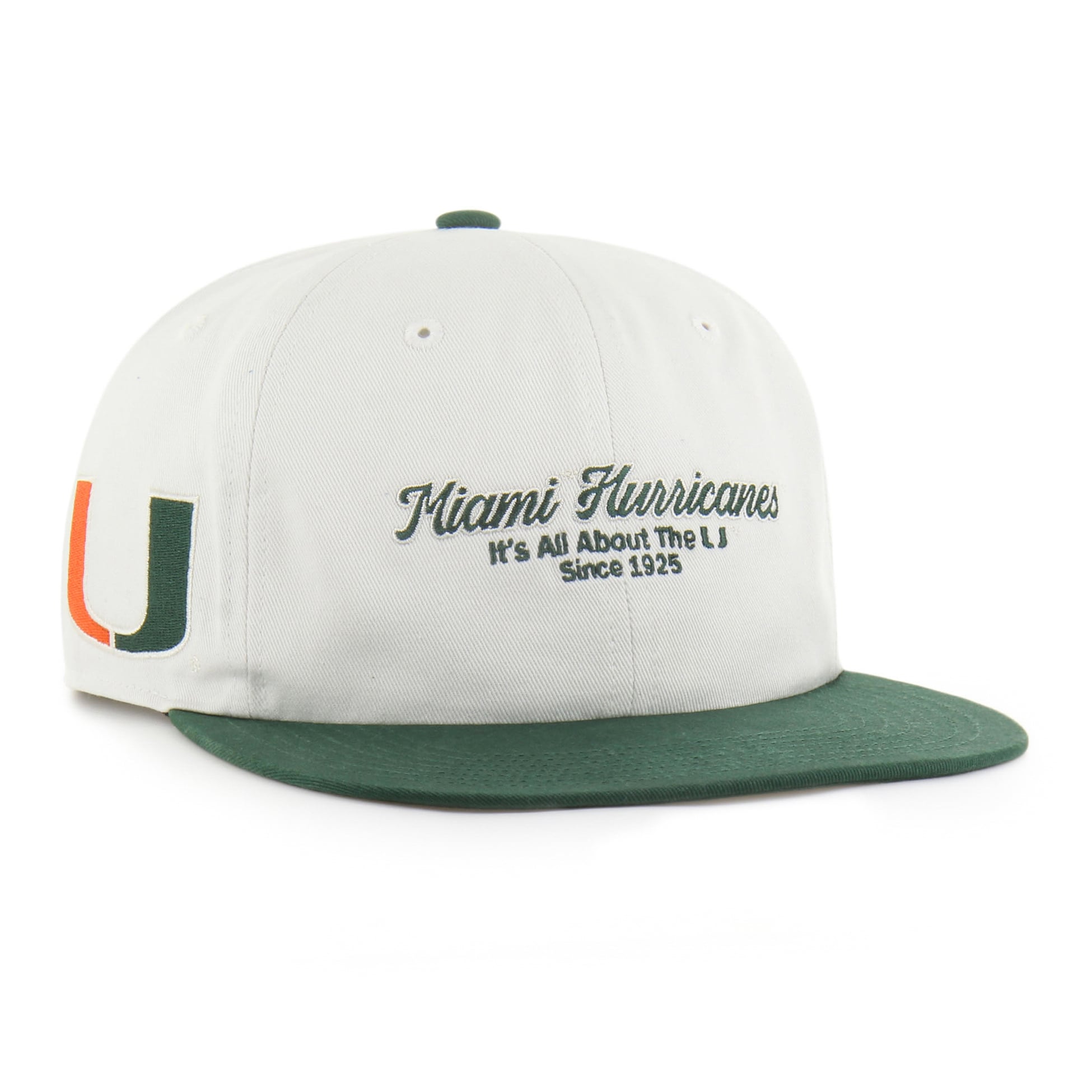 Men's '47 White/Green Miami Hurricanes Script Stack Relaxed Captain Adjustable Hat