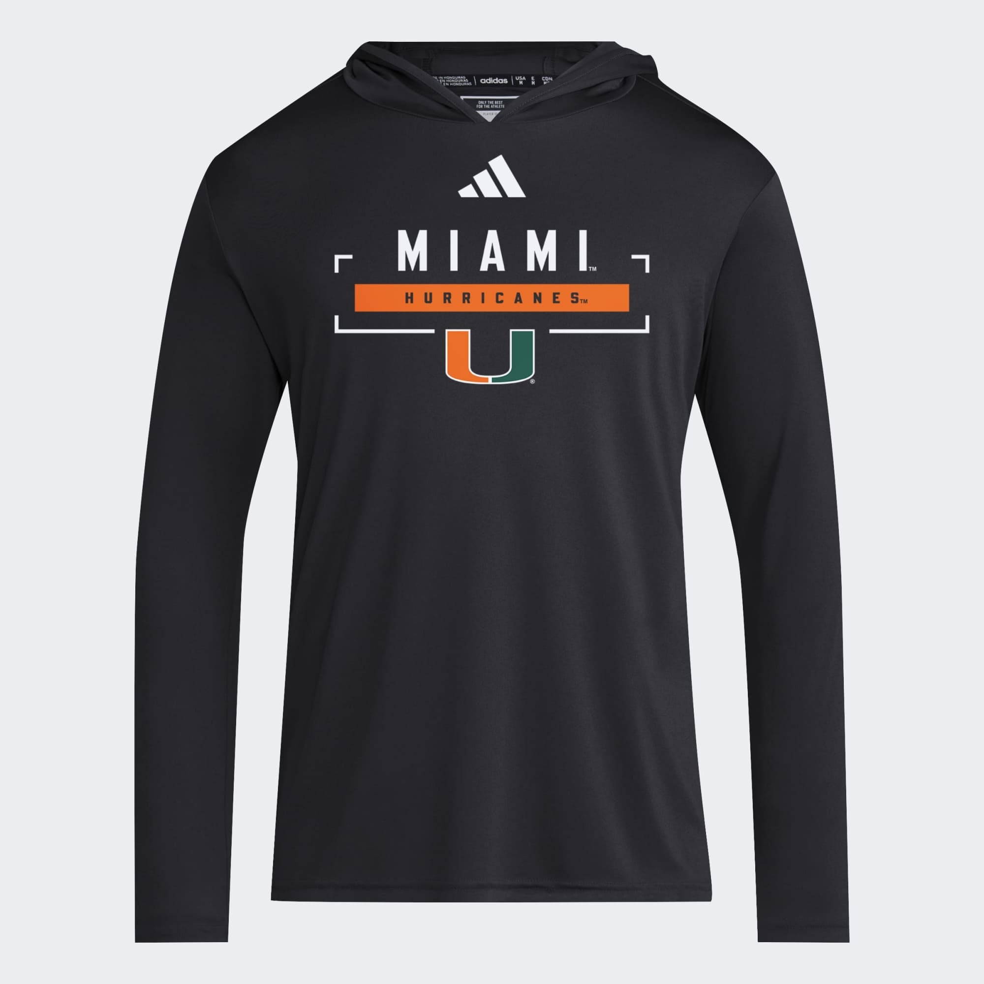 Men's adidas Black Miami Hurricanes D4T Long Sleeve Hooded T-Shirt