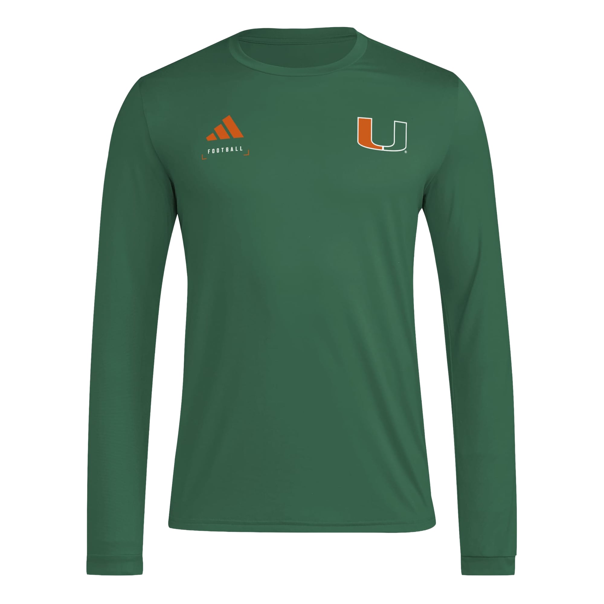 Men's adidas  Green Miami Hurricanes Locker Football Icon AEROREADY Pre-Game Long Sleeve T-Shirt