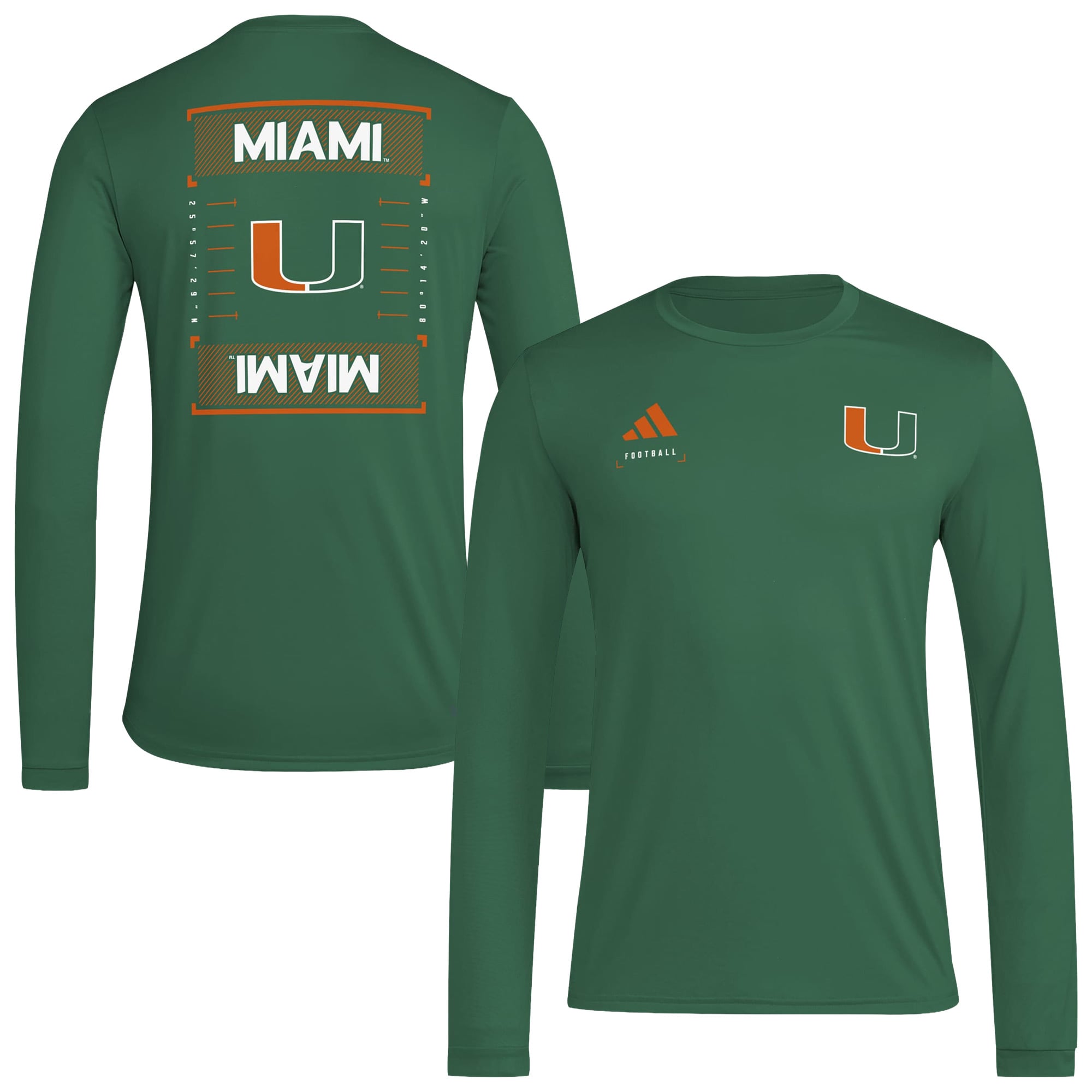 Men's adidas  Green Miami Hurricanes Locker Football Icon AEROREADY Pre-Game Long Sleeve T-Shirt