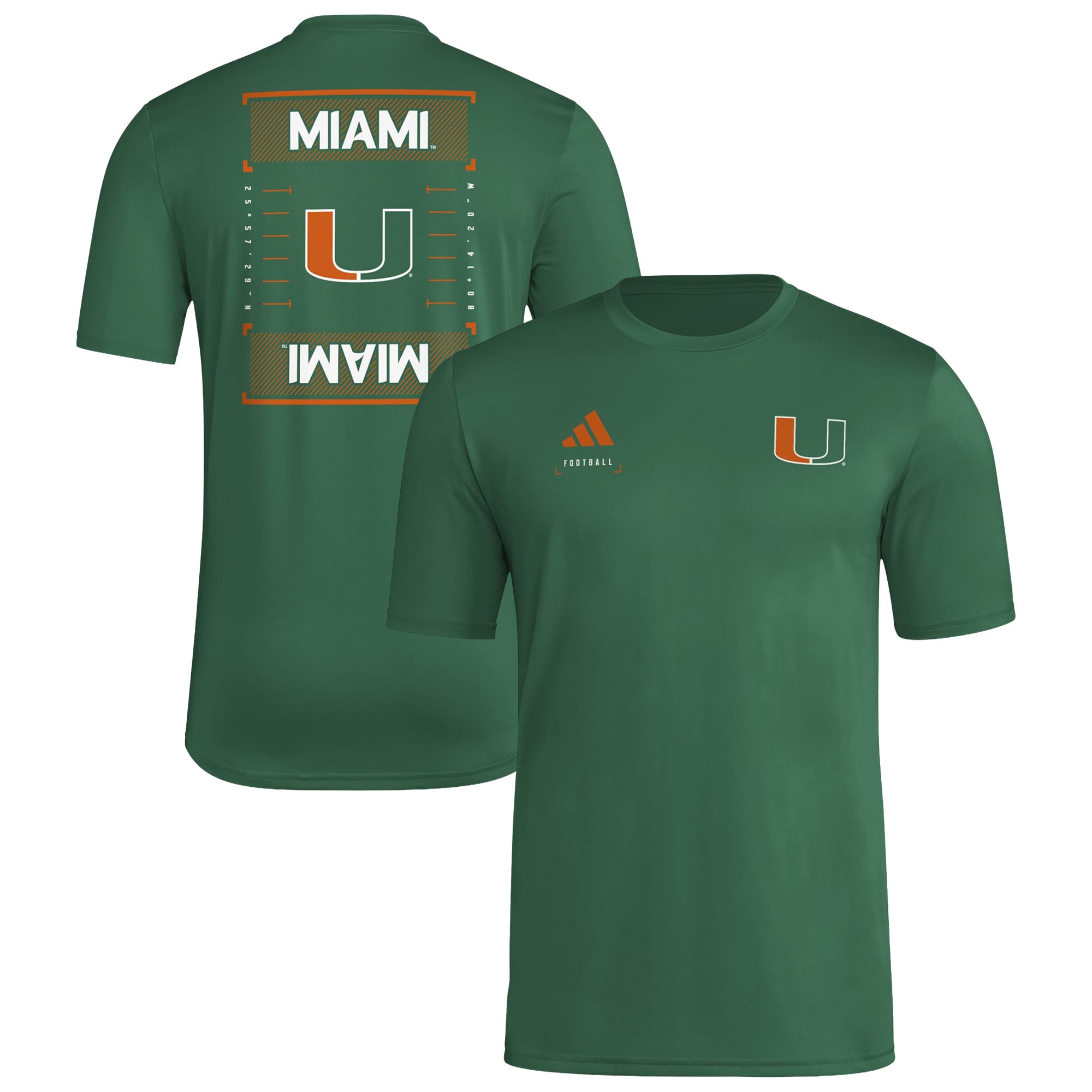 Men's adidas Miami Hurricanes Locker Football Icon AEROREADY Pre-Game T-Shirt