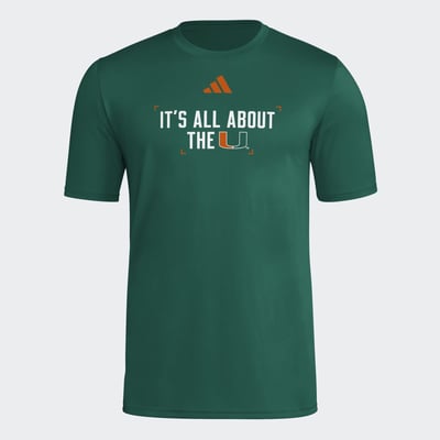  Miami Hurricanes adidas Locker Slogan Football Pre-Game T-Shirt - Green