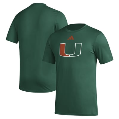 Miami Hurricanes adidas Primary Locker Logo Pre-Game AEROREADY T-Shirt - Green