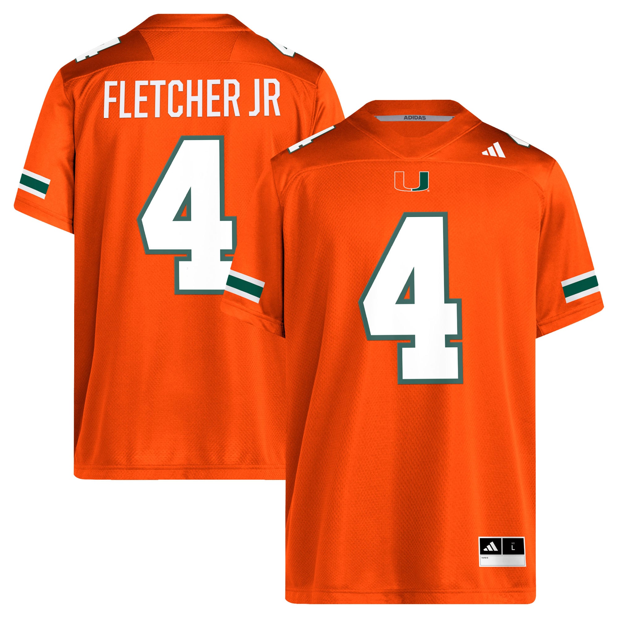 Maillot de football américain adidas Mark Fletcher Jr. orange Miami Hurricanes pour homme