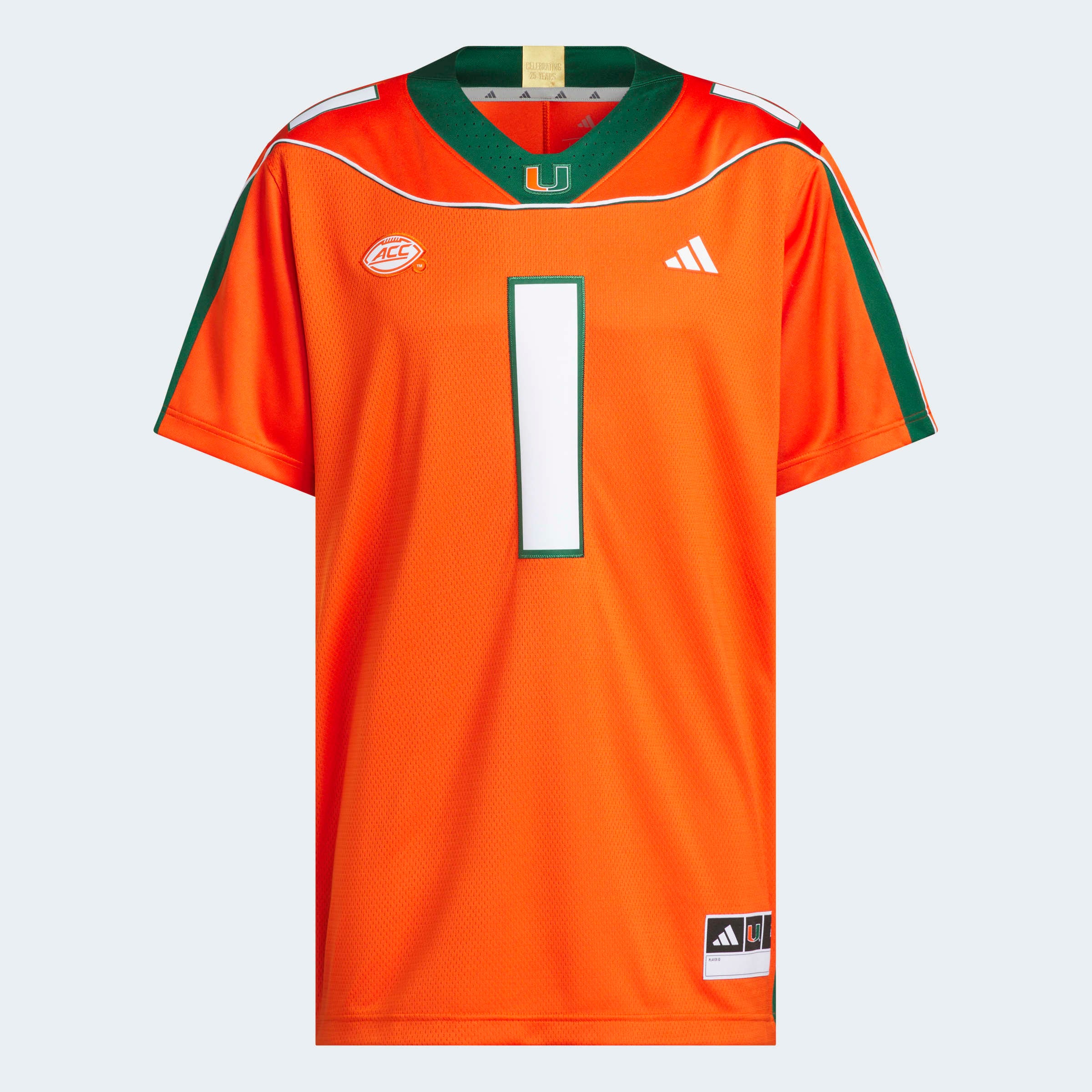 Maillot adidas Premier n°1 Orange Miami Hurricanes « It's Back » pour homme