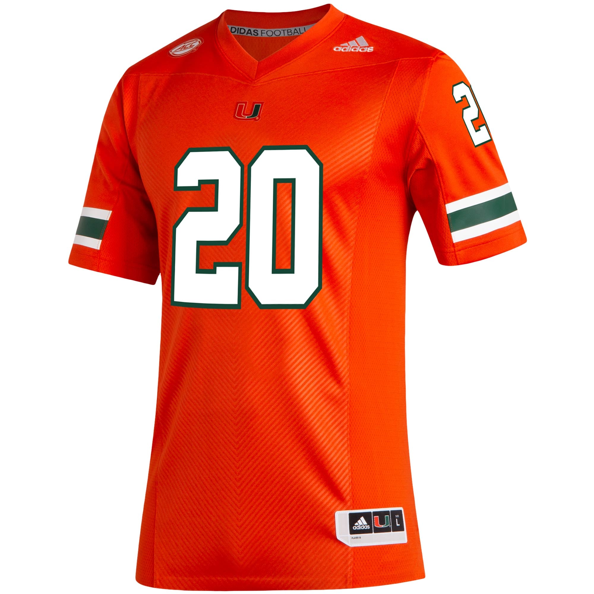 Men's adidas #20 Orange Miami Hurricanes Premier Football Team Jersey