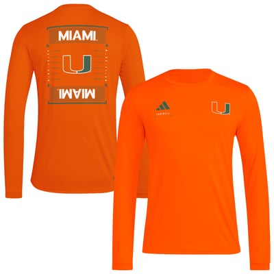  Miami Hurricanes adidas Locker Football Icon Pre-Game Long Sleeve T-Shirt - Orange