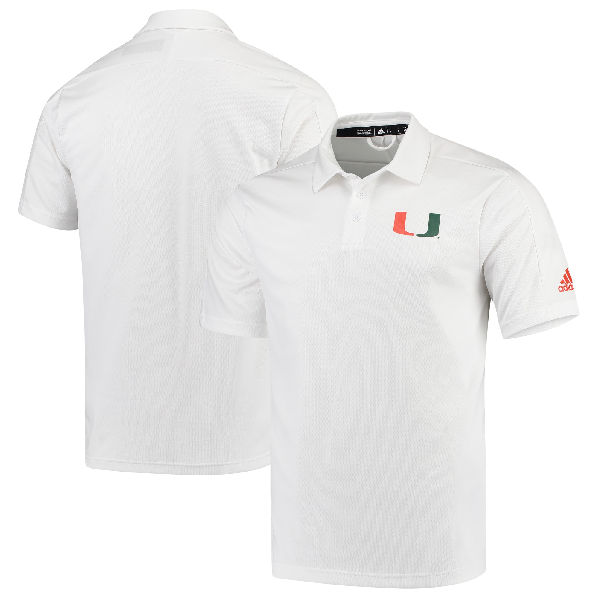 Men s adidas White Miami Hurricanes 2019 Coaches Sideline Game Mode Polo