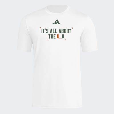  Miami Hurricanes adidas Locker Slogan Football Pre-Game T-Shirt - White