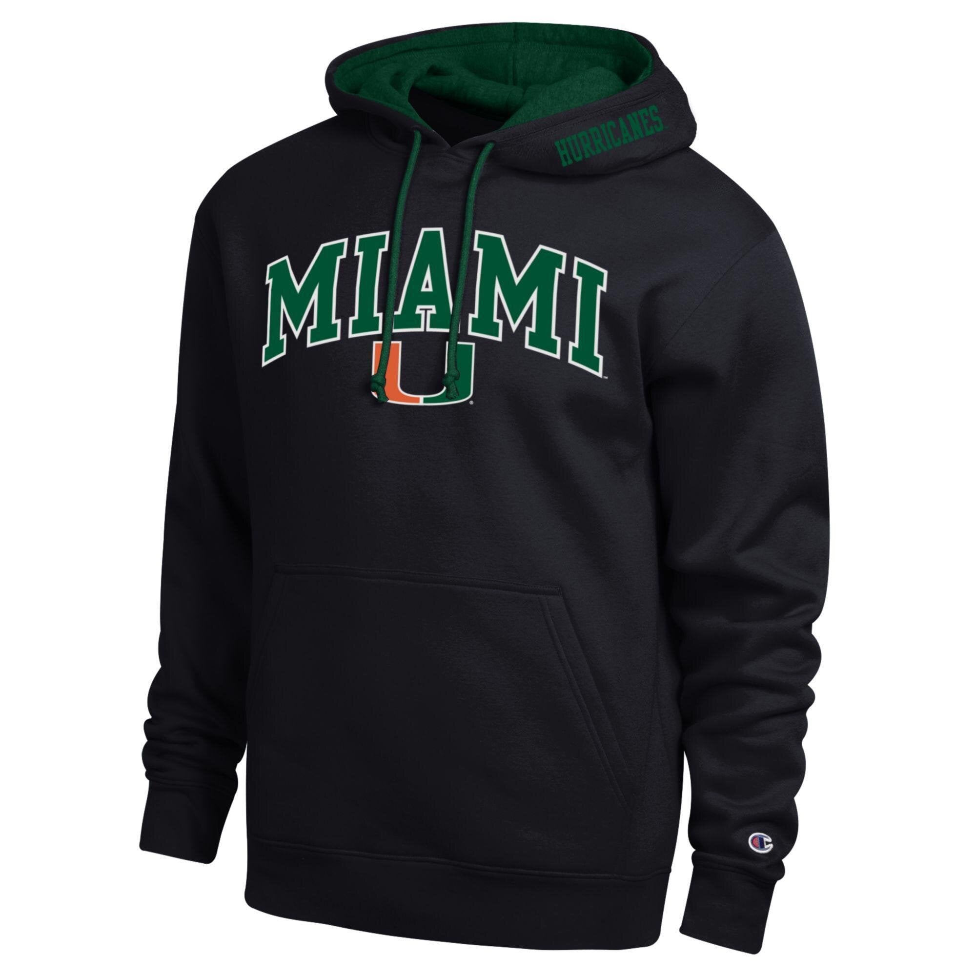 Men's Champion Heather Gray Miami Hurricanes Arch Tackle Twill Hoodie