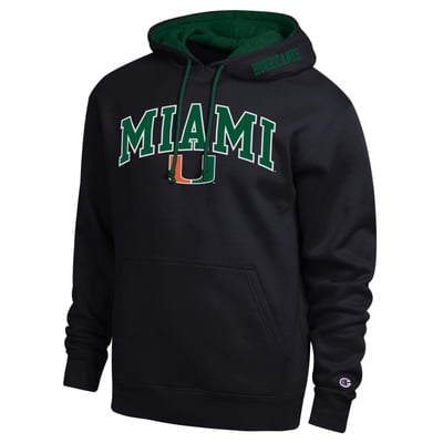  Miami Hurricanes Champion Arch Tackle Twill Hoodie - Black