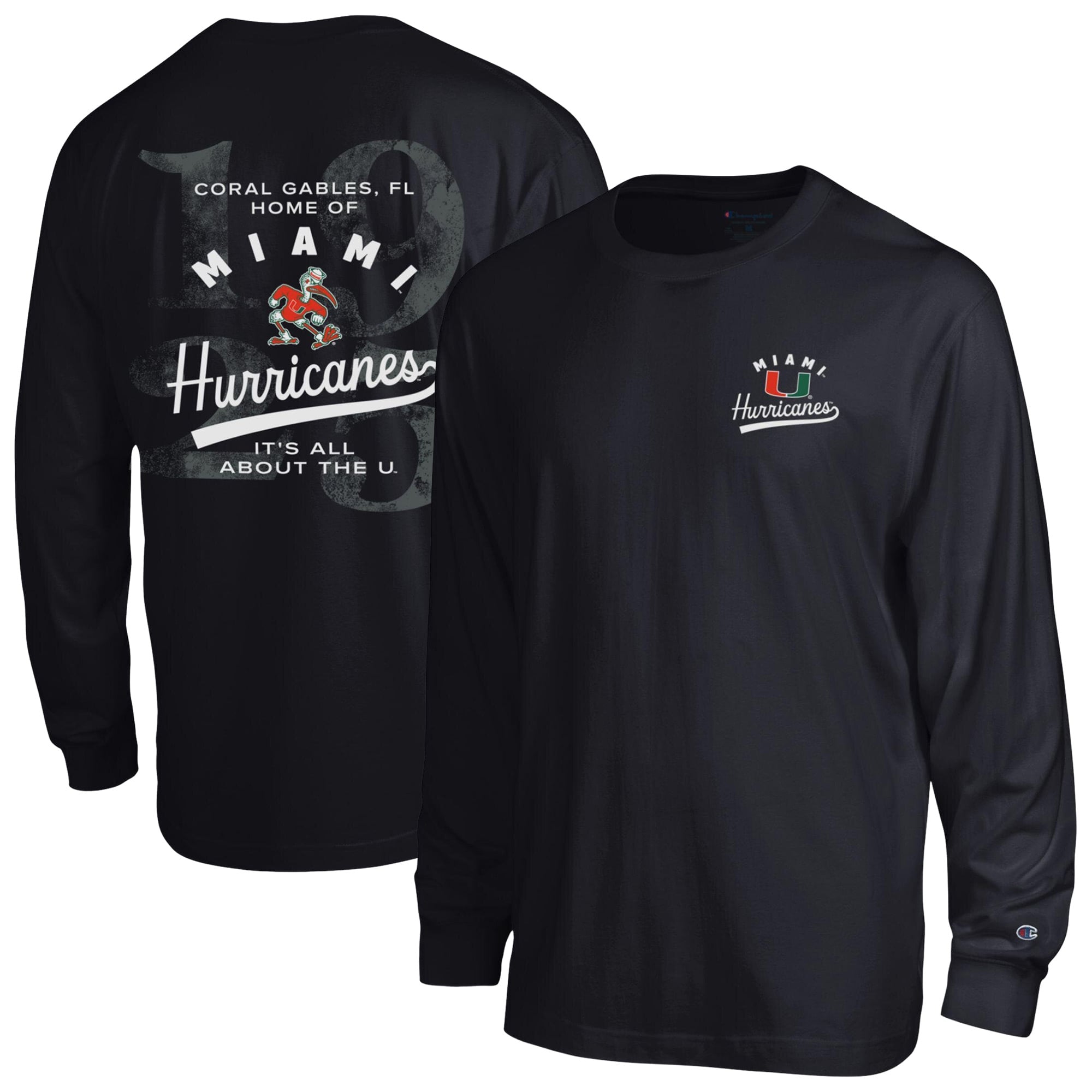 Men's Champion Black Miami Hurricanes Laminated All-Star Long Sleeve T-Shirt