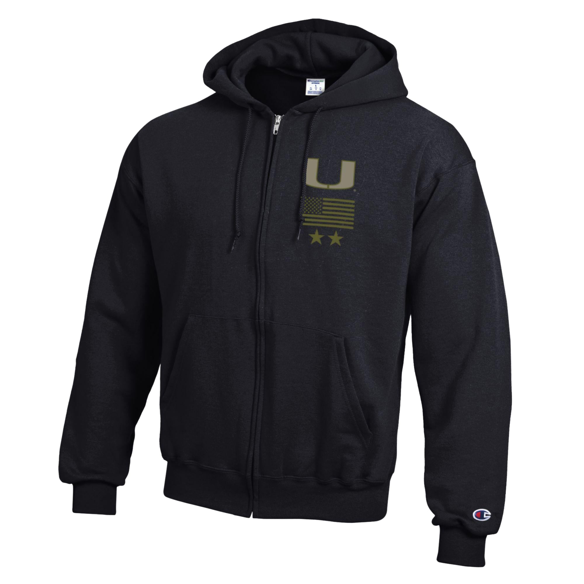 Sweat à capuche zippé Champion noir Miami Hurricanes Operation Hat Trick Flag en polaire Powerblend pour homme