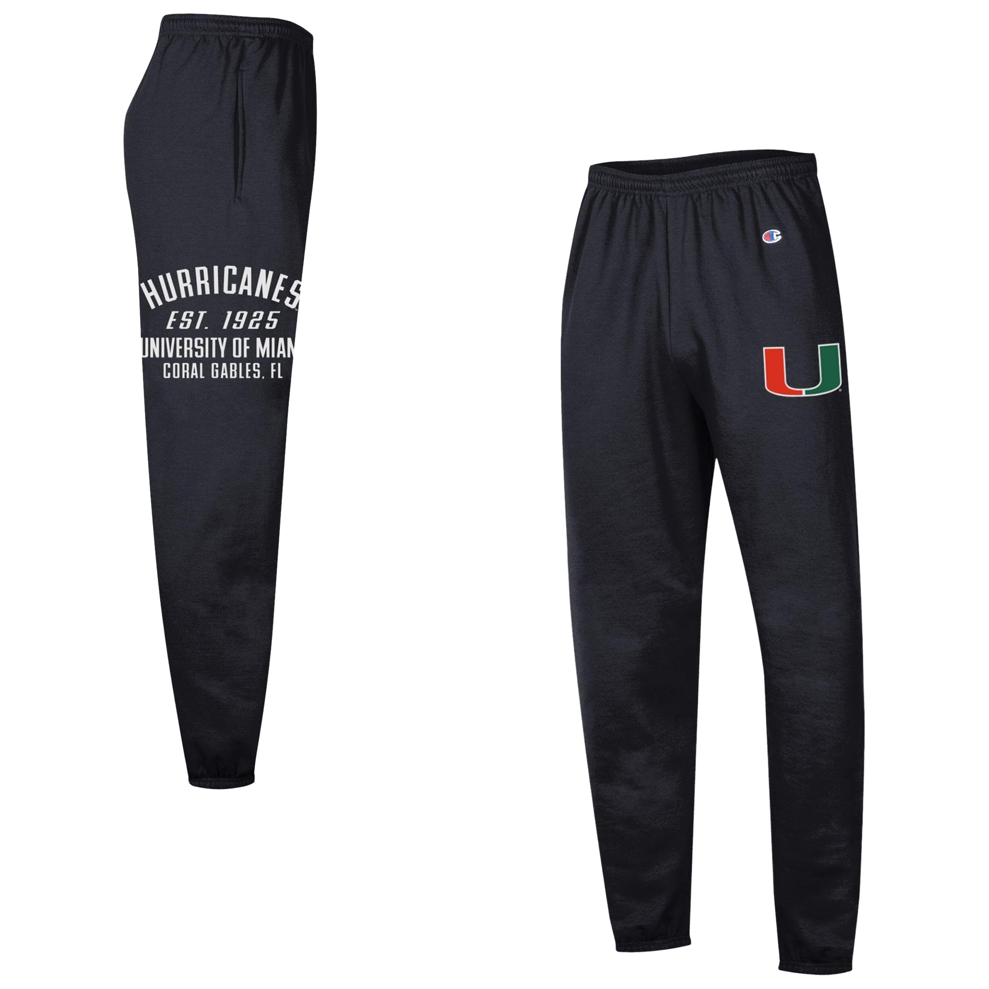 Men's Champion  Black Miami Hurricanes Powerblend Banded Fleece Sweatpants