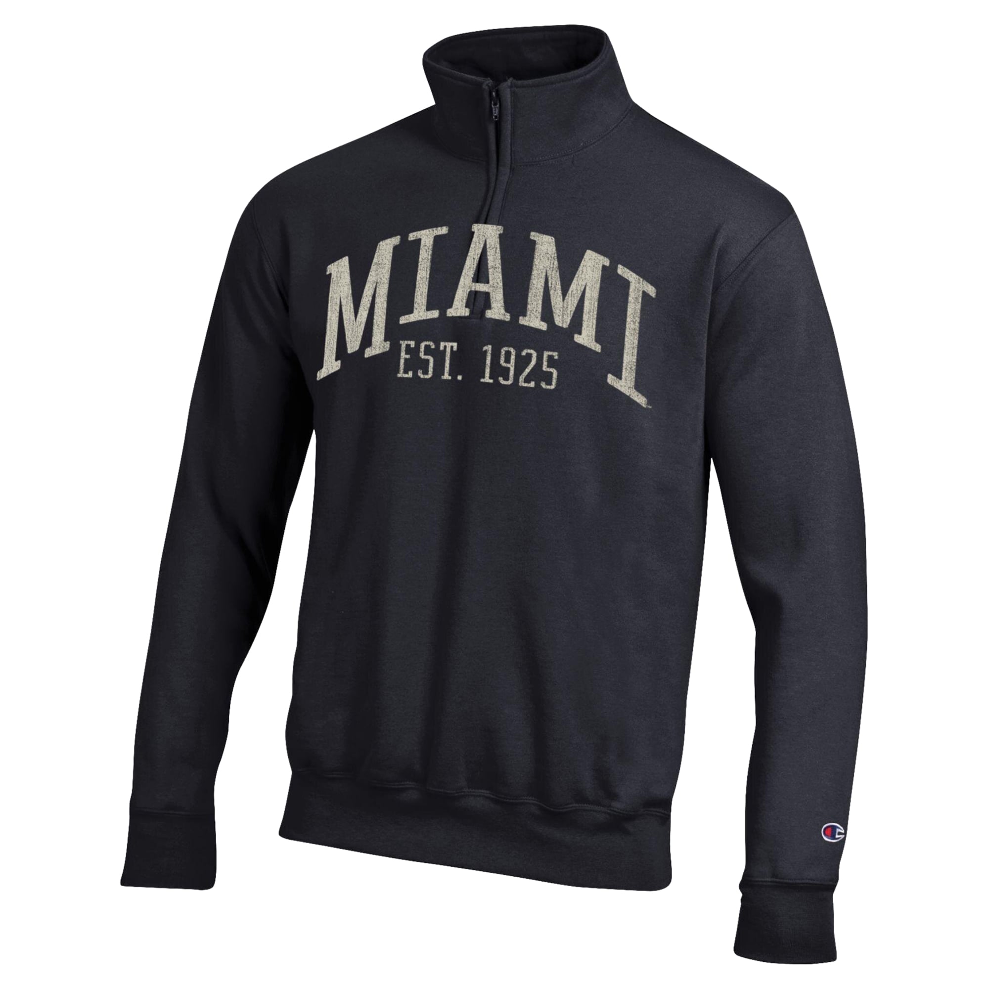 Men's Champion Black Miami Hurricanes Powerblend Quarter-Zip Pullover
