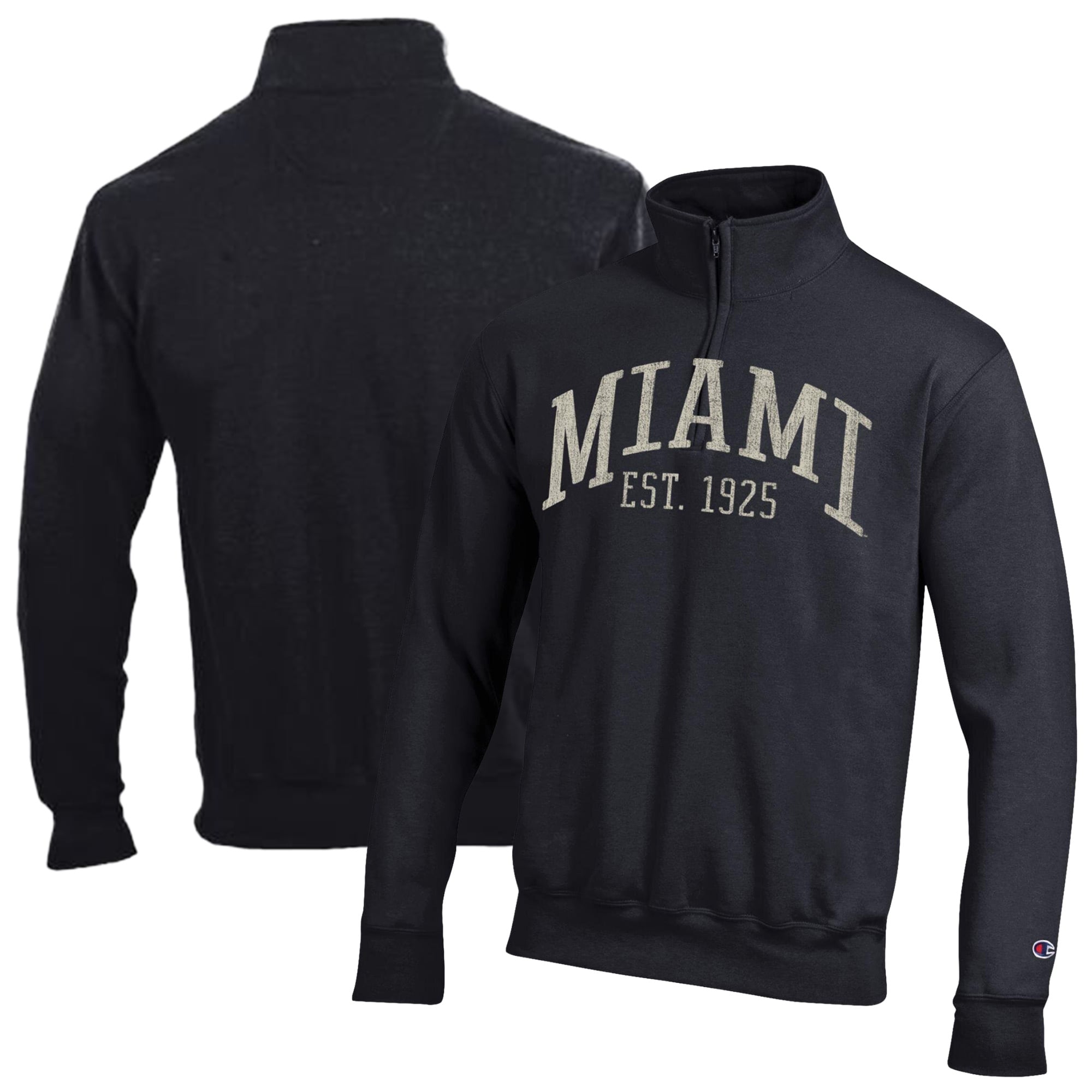 Men's Champion Black Miami Hurricanes Powerblend Quarter-Zip Pullover