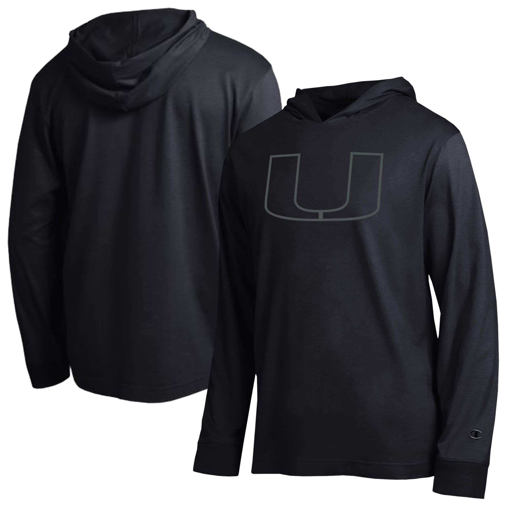Men's Champion  Black Miami Hurricanes Tonal All-Star Long Sleeve Hooded T-Shirt