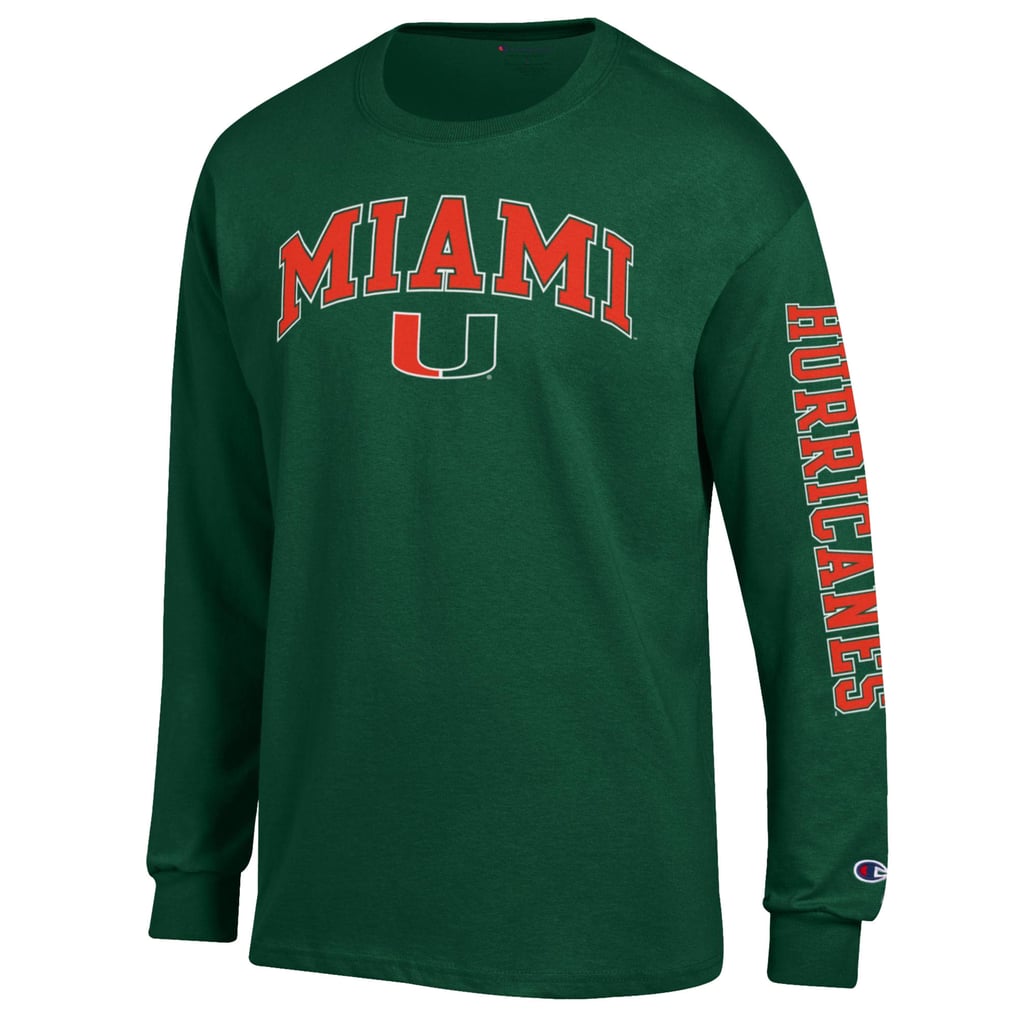 Men's Champion Green Miami Hurricanes Arch Over Logo 2-Hit Long Sleeve ...