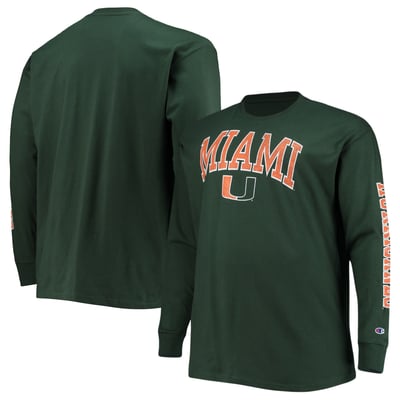 Miami Hurricanes Champion Big & Tall Arch Over Logo Long Sleeve T-Shirt - Green
