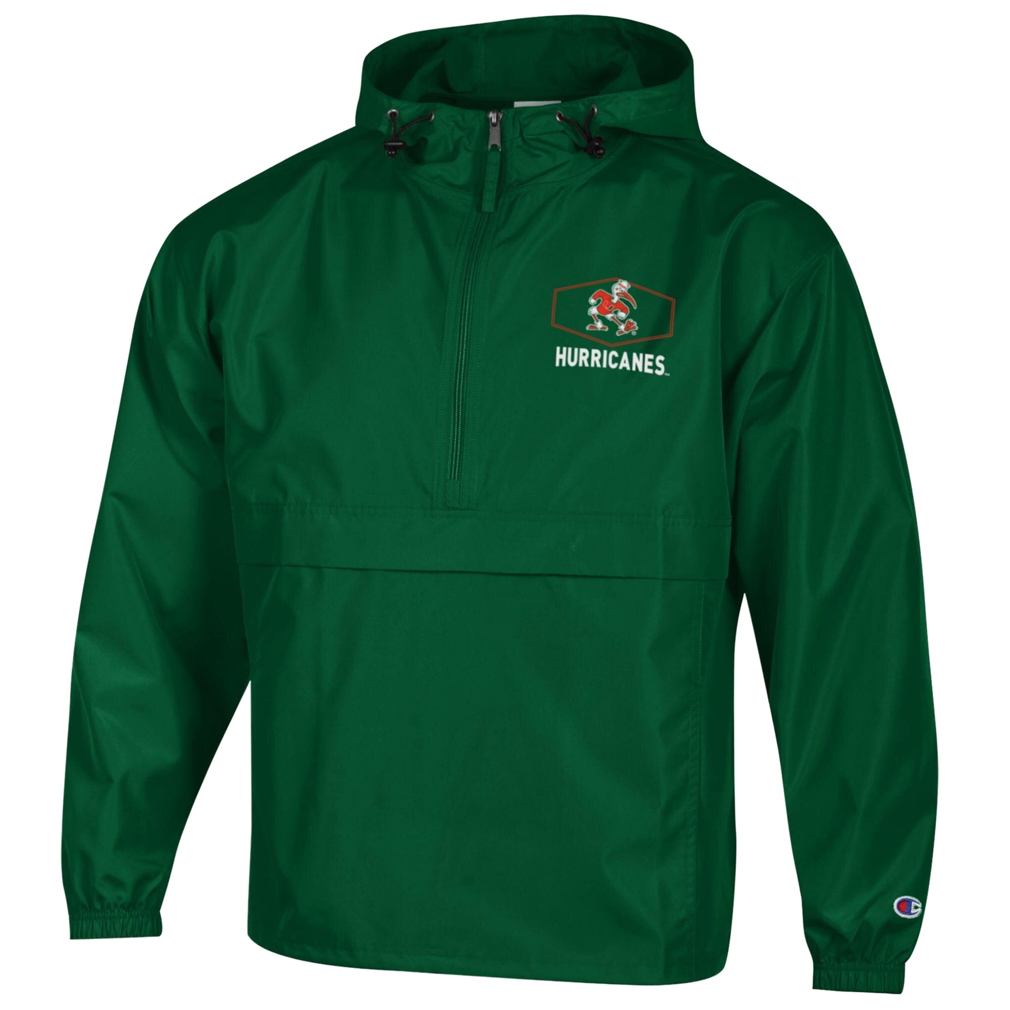 Men's Champion Green Miami Hurricanes Delay Packable Half-Zip Jacket