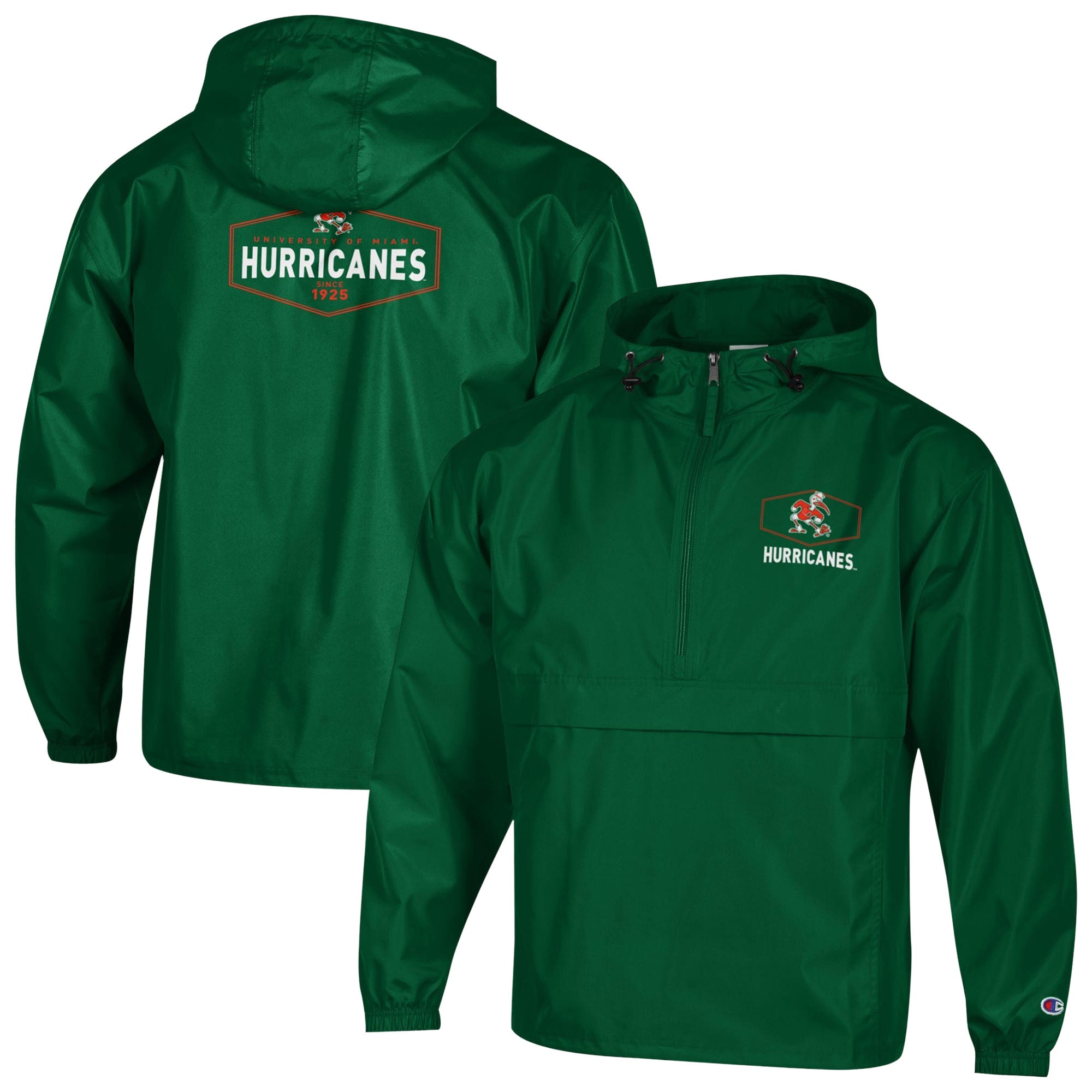 Men's Champion Green Miami Hurricanes Delay Packable Half-Zip Jacket