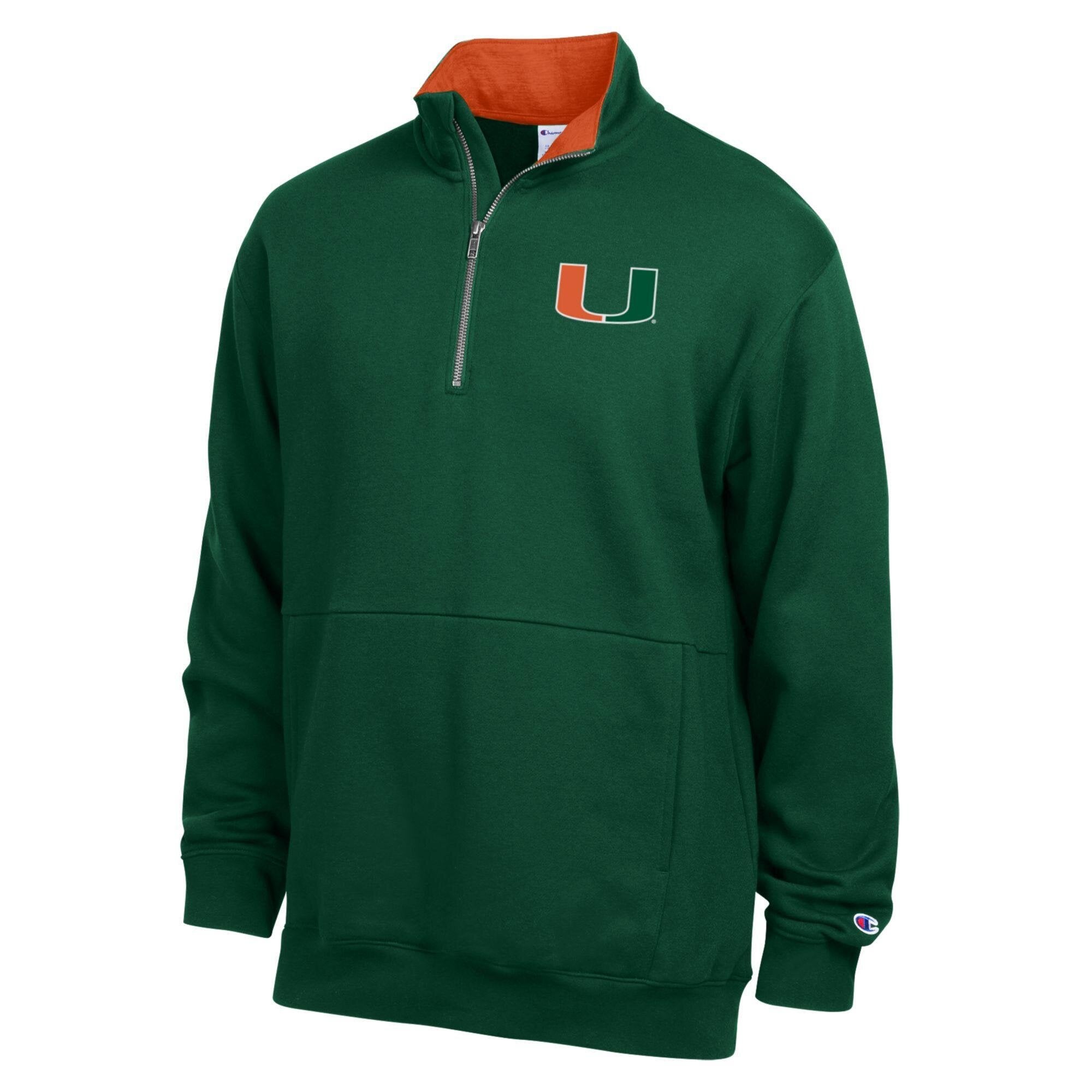 Men's Champion  Green Miami Hurricanes Fleece Quarter-Zip Pullover