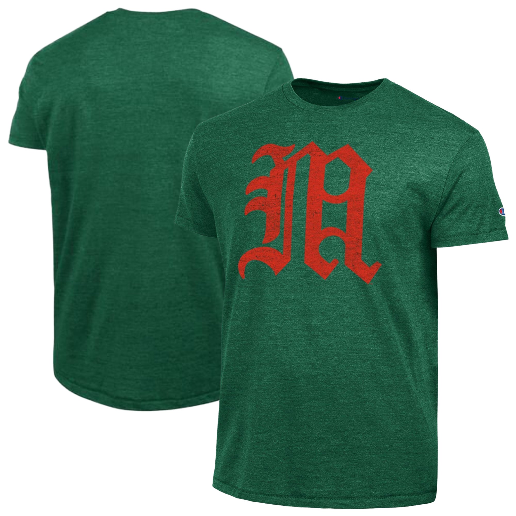 Men's Champion Green Miami Hurricanes Vintage Triumph Tri-Blend T-Shirt