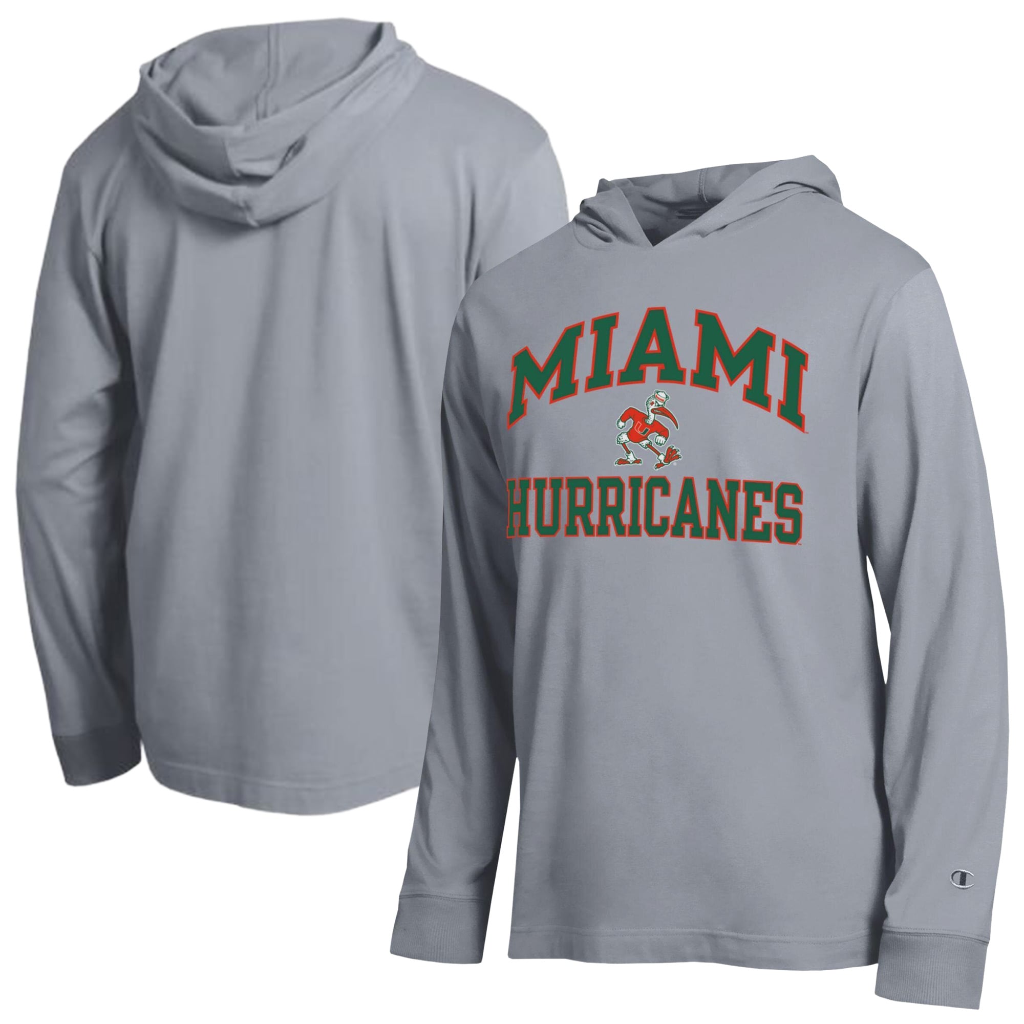 Men's Champion  Heather Gray Miami Hurricanes High Motor All-Star Long Sleeve Hooded T-Shirt