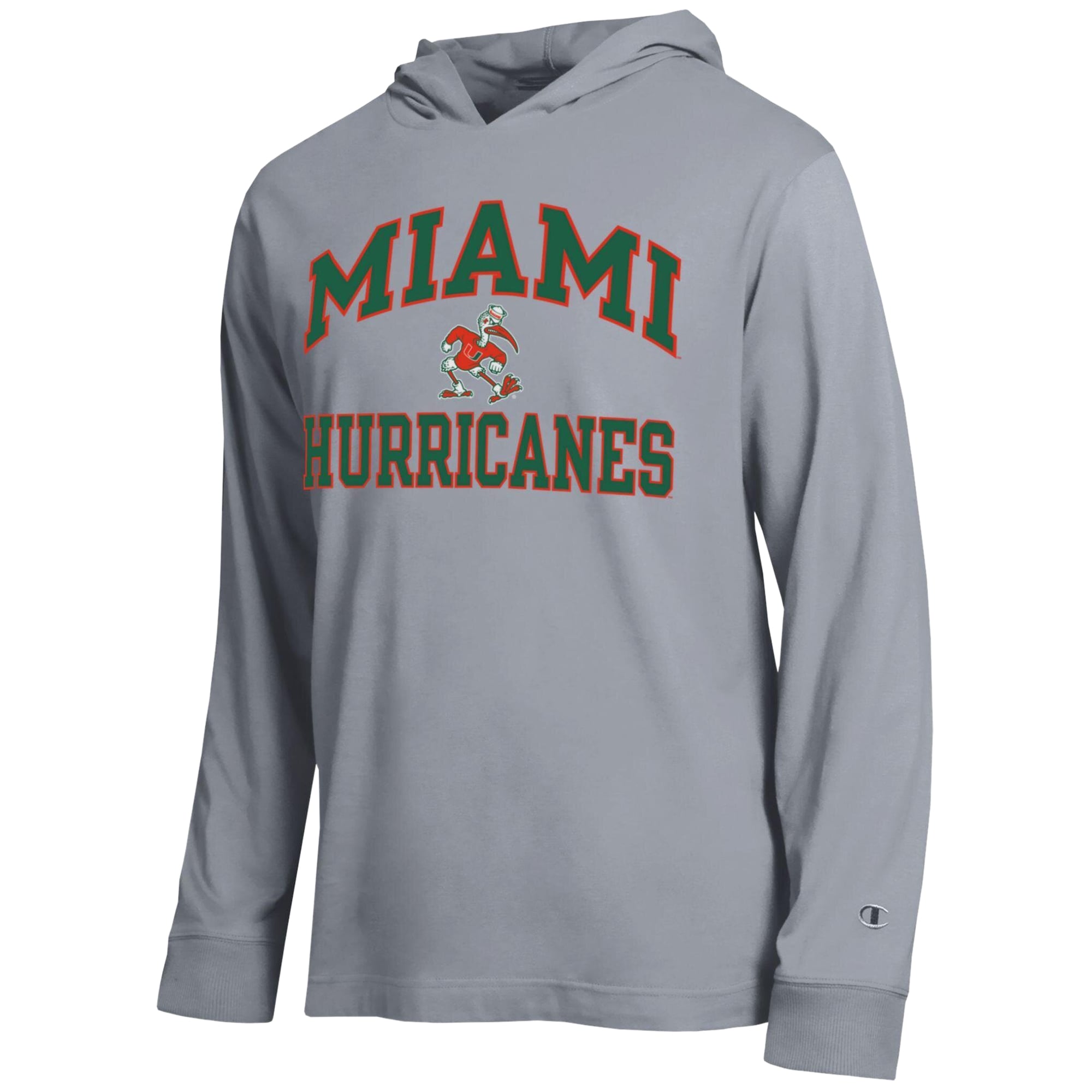Men's Champion  Heather Gray Miami Hurricanes High Motor All-Star Long Sleeve Hooded T-Shirt