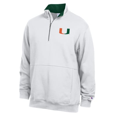  Miami Hurricanes Champion Fleece Quarter-Zip Pullover - White