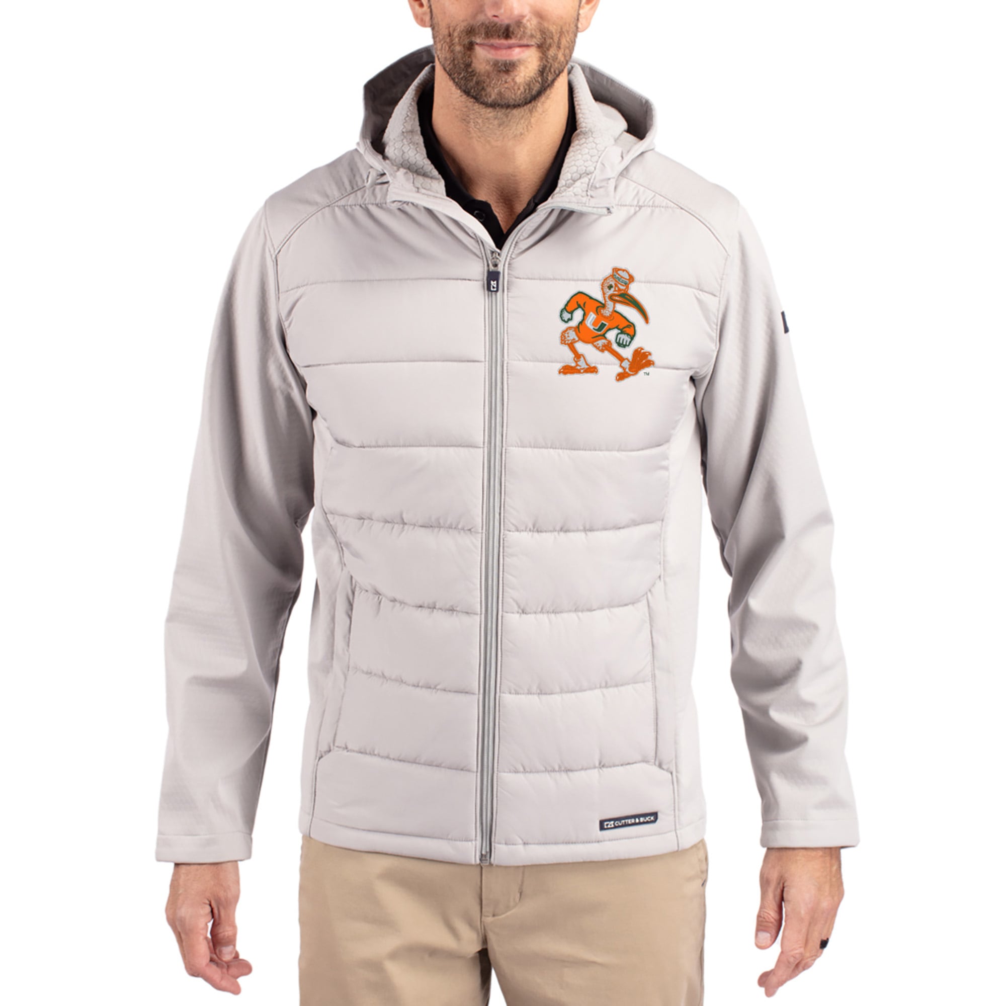 Veste à capuche zippée intégrale Cutter & Buck grise Miami Hurricanes Evoke pour homme