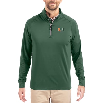  Miami Hurricanes Cutter & Buck Soft Knit Stretch Raglan Quarter-Zip Pullover - Green