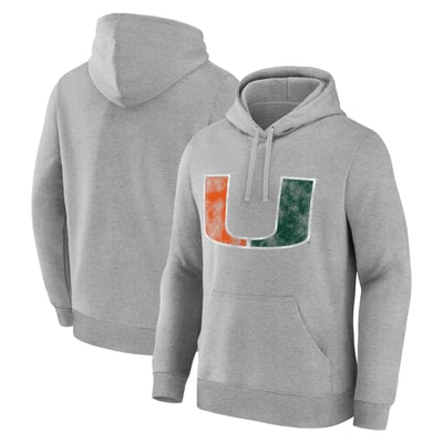  Miami Hurricanes Logo Athletic Primary Logo Fleece Pullover Hoodie - Heather Gray