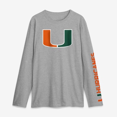 Miami Hurricanes Logo Athletic Primary Logo Long Sleeve T-Shirt - Heather Gray