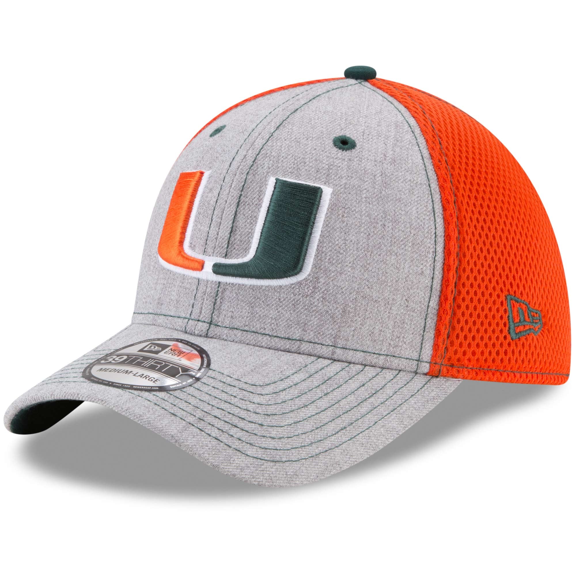 Men's New Era Heathered Gray Miami Hurricanes Neo 2 39THIRTY Flex Hat