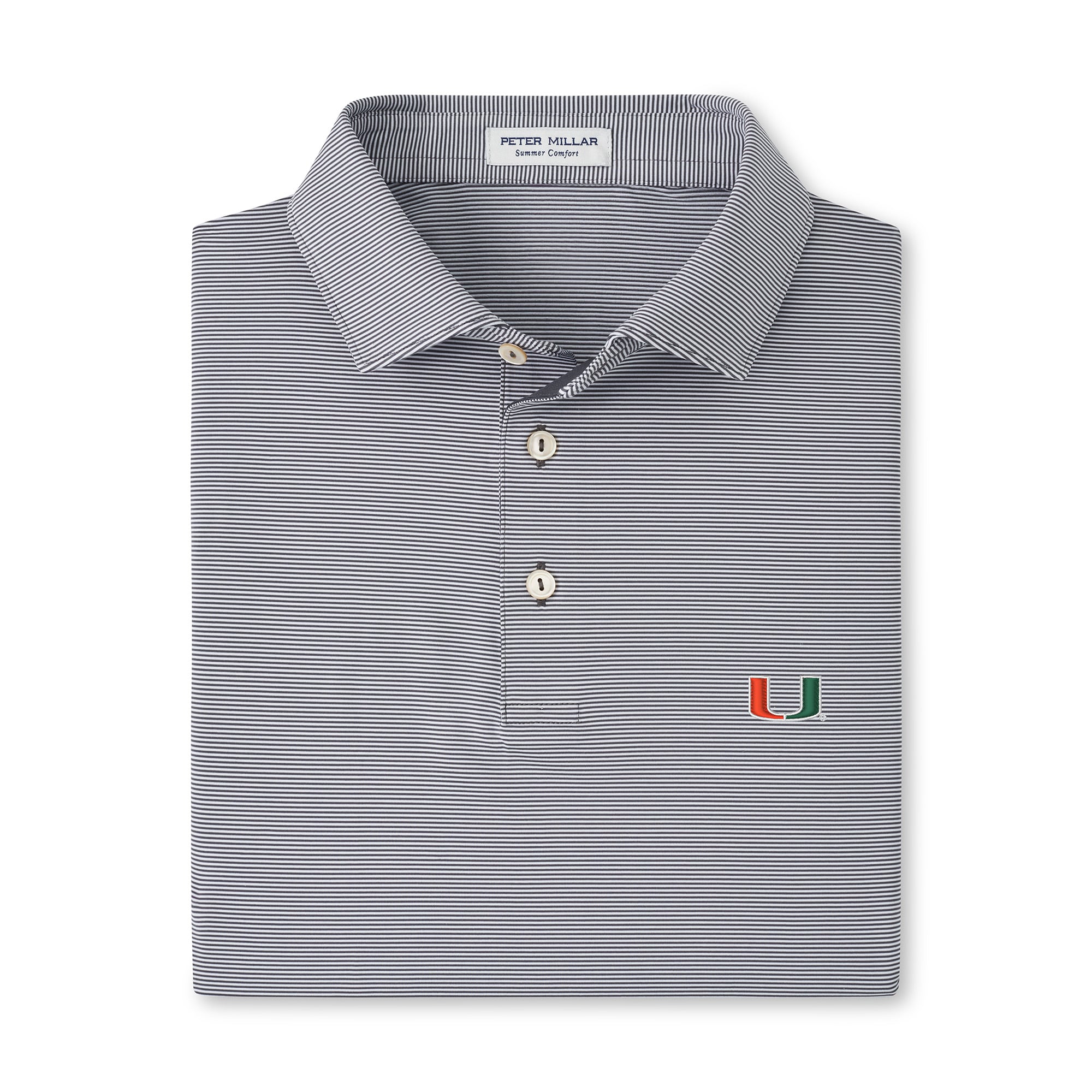 Men's Peter Millar Gray Miami Hurricanes Jubilee Stripe Stretch Jersey Polo