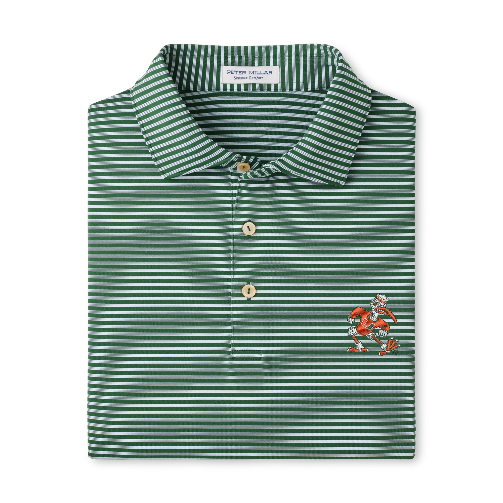 Polo rayé Peter Millar vert Miami Hurricanes Tiebreaker Performance Jersey pour homme