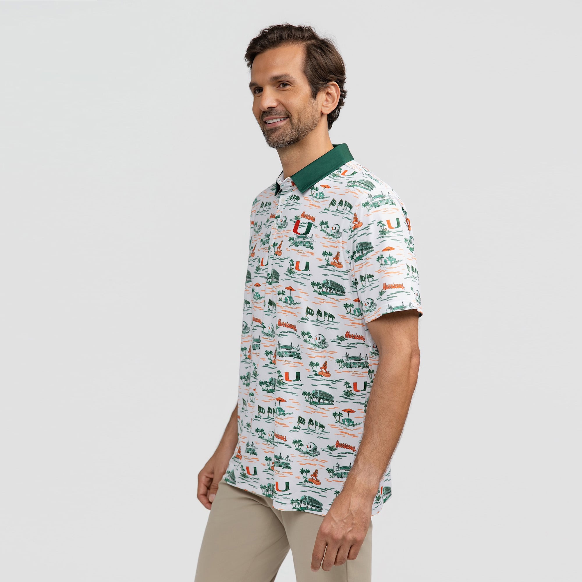 Men's Smith & Quinn White Miami Hurricanes Toile Teddy Polo