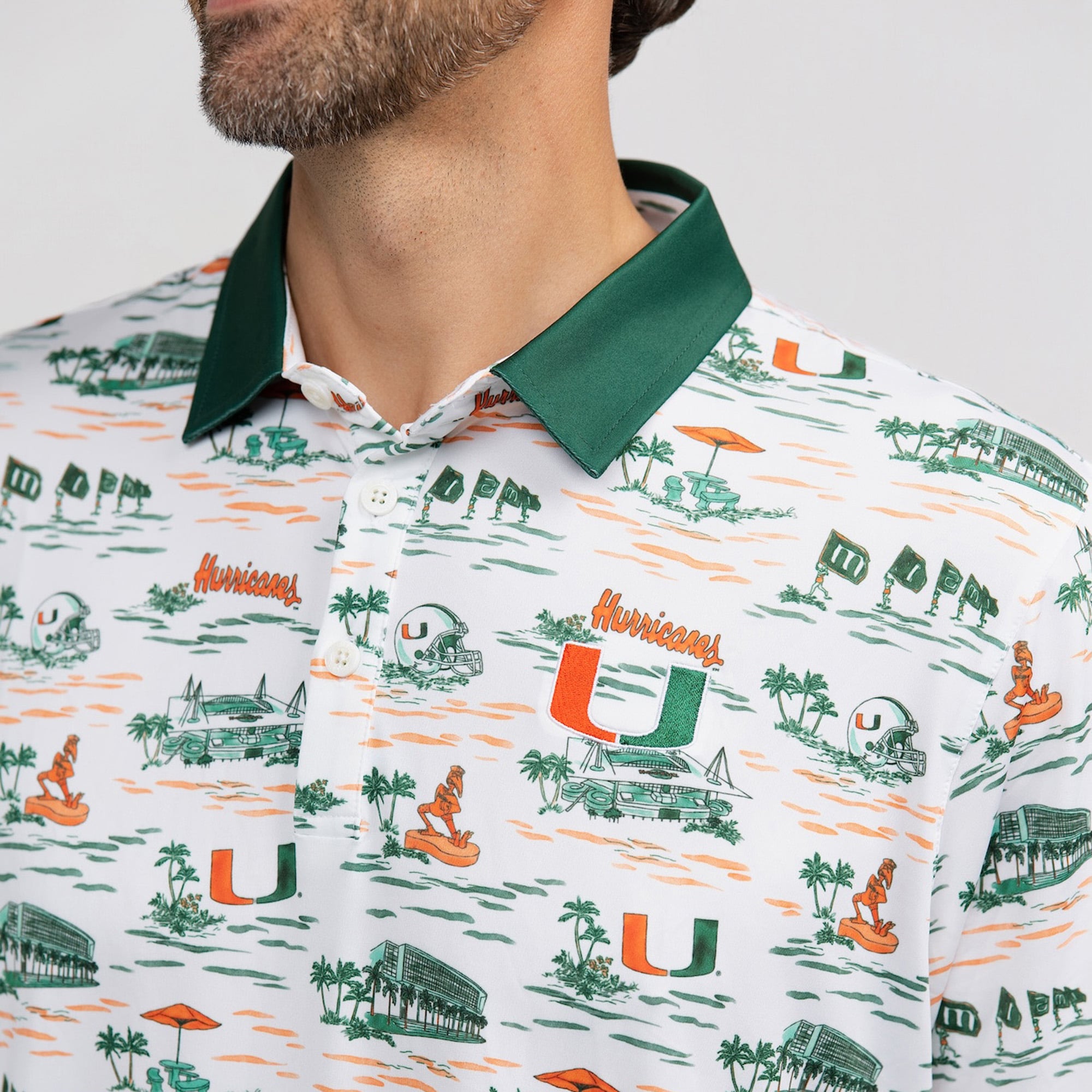 Men's Smith & Quinn White Miami Hurricanes Toile Teddy Polo