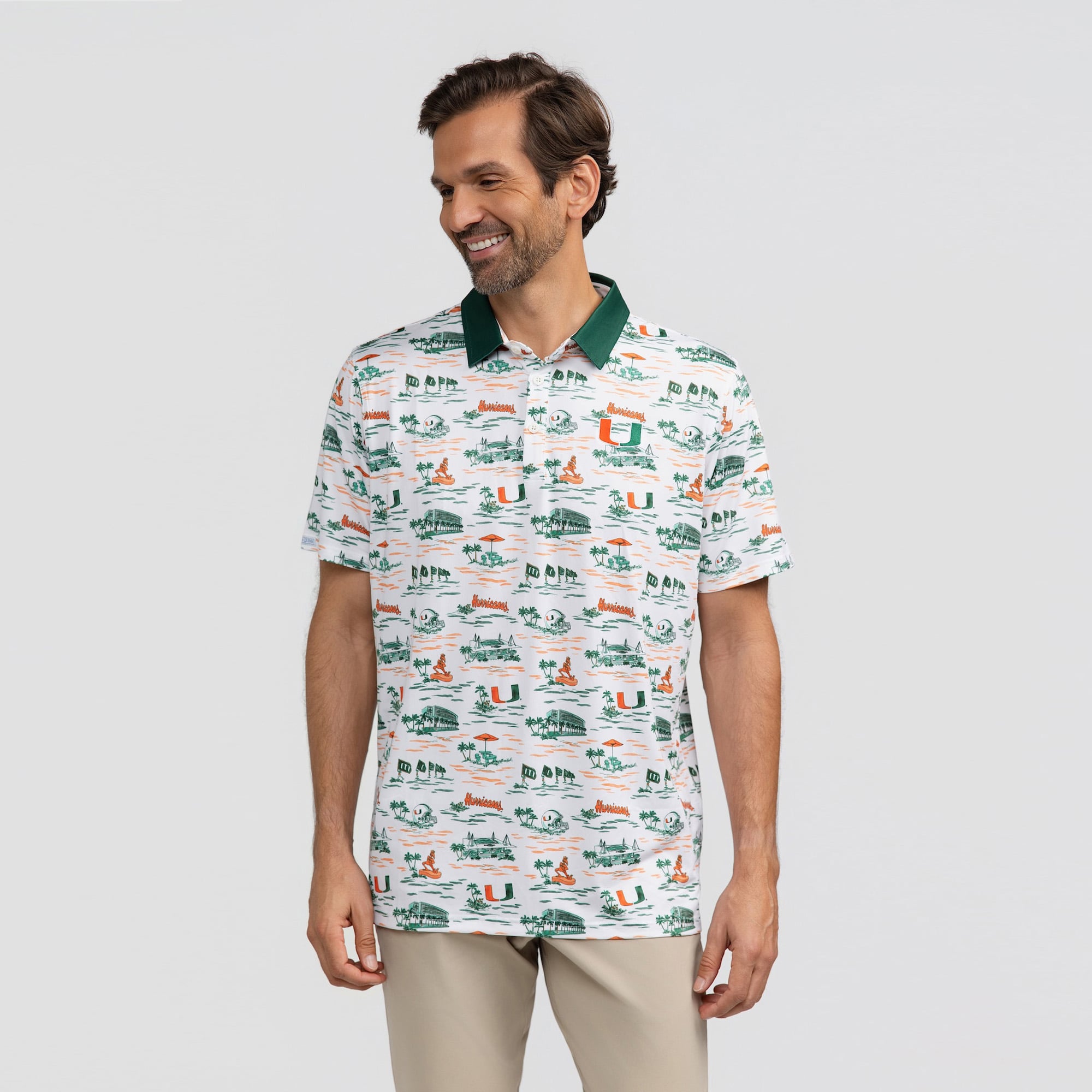 Men's Smith & Quinn White Miami Hurricanes Toile Teddy Polo