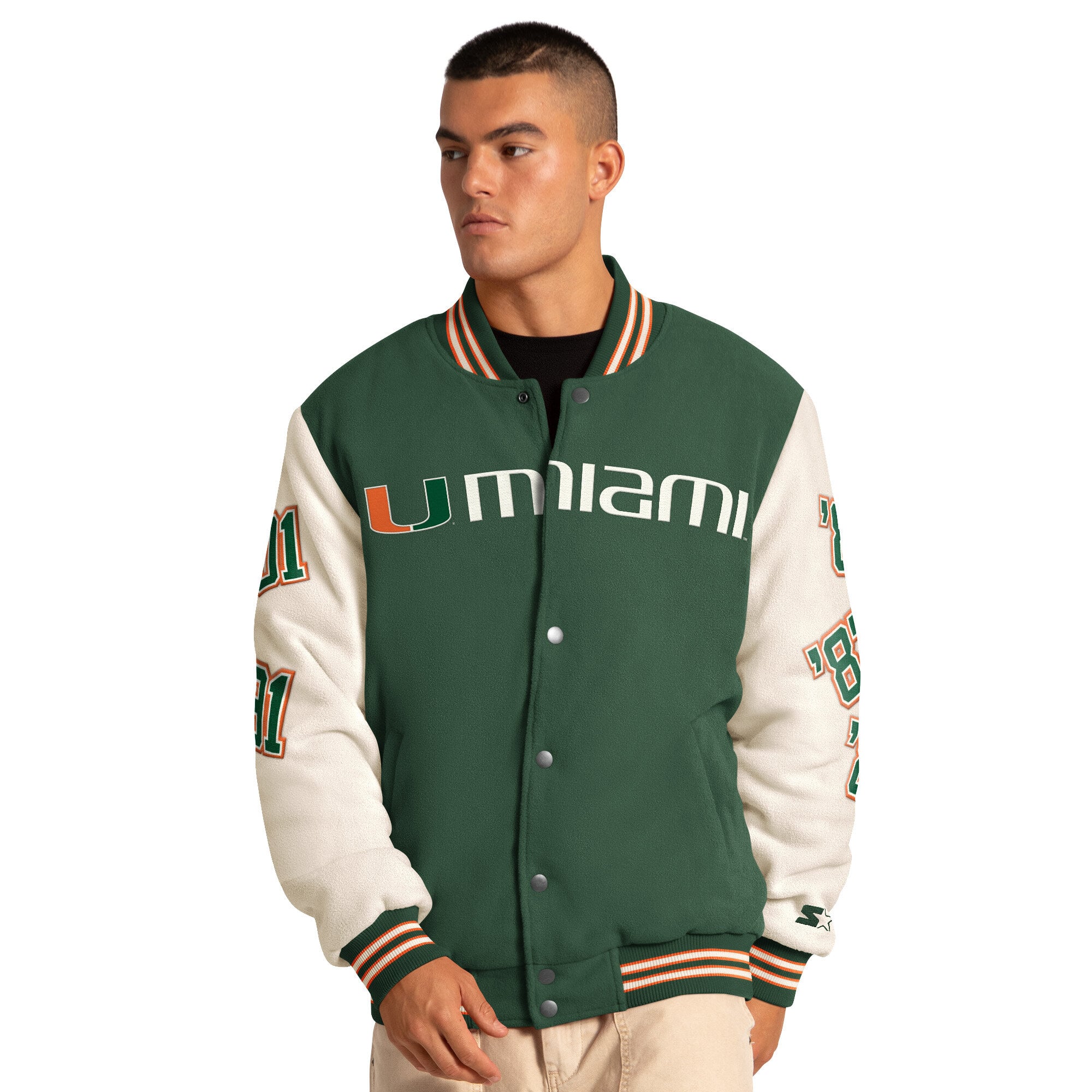Veste commémorative Starter Green Miami Hurricanes Triple Crown pour homme, à boutons-pression.