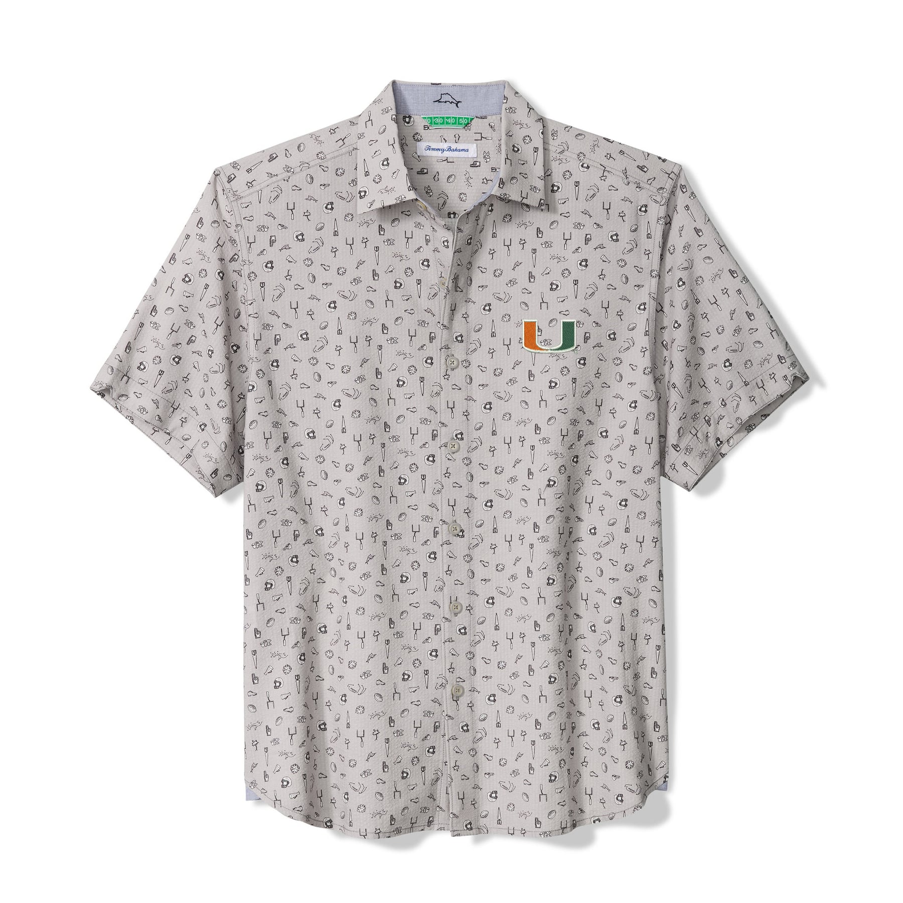 Men's Tommy Bahama Gray Miami Hurricanes Playa Playbook Camp IslandZone Button-Up Shirt