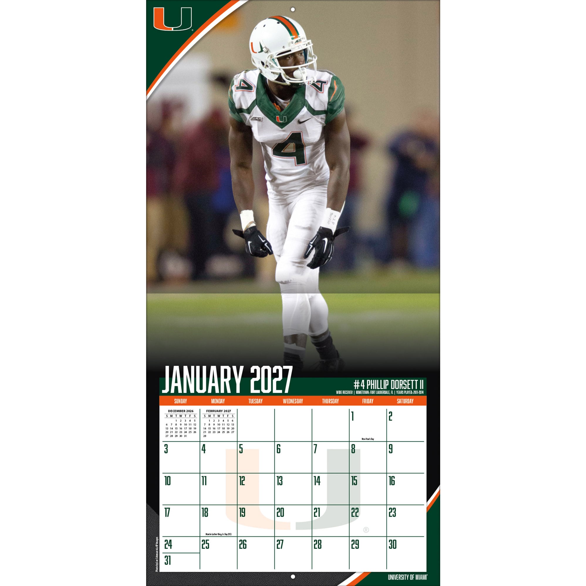 Miami Hurricanes 2027 12” x 12” Team Wall Calendar